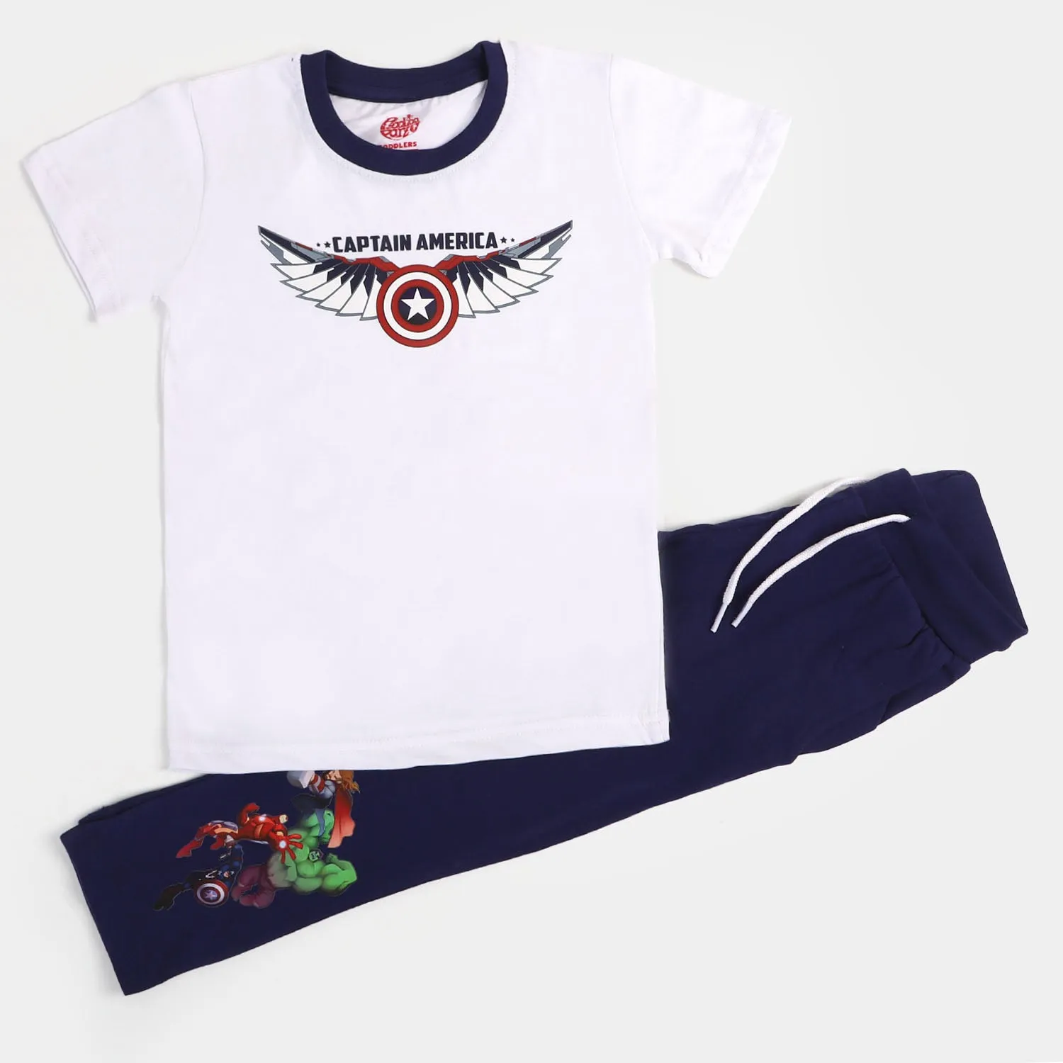 Boys Cotton 2Pcs Suit Character - White