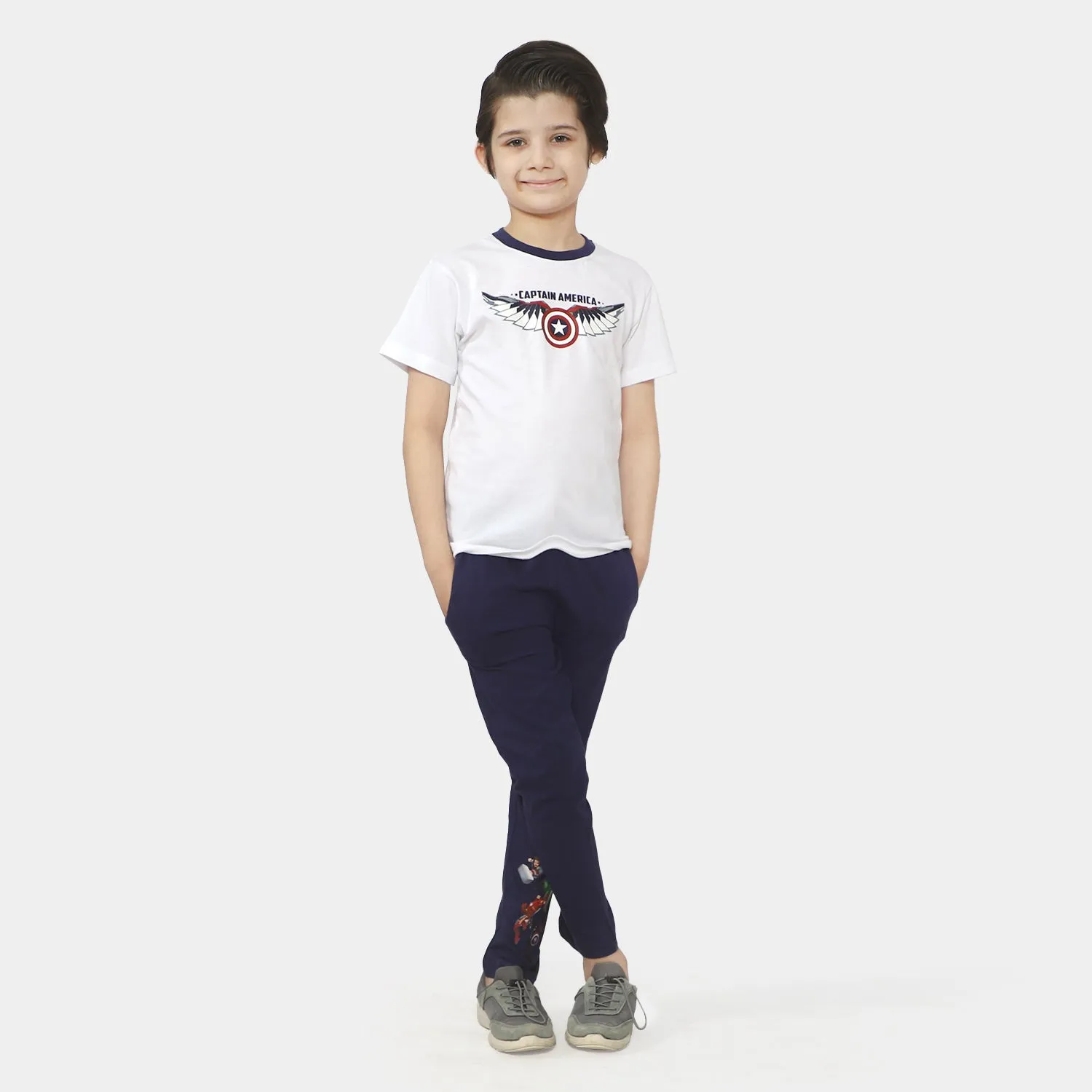 Boys Cotton 2Pcs Suit Character - White