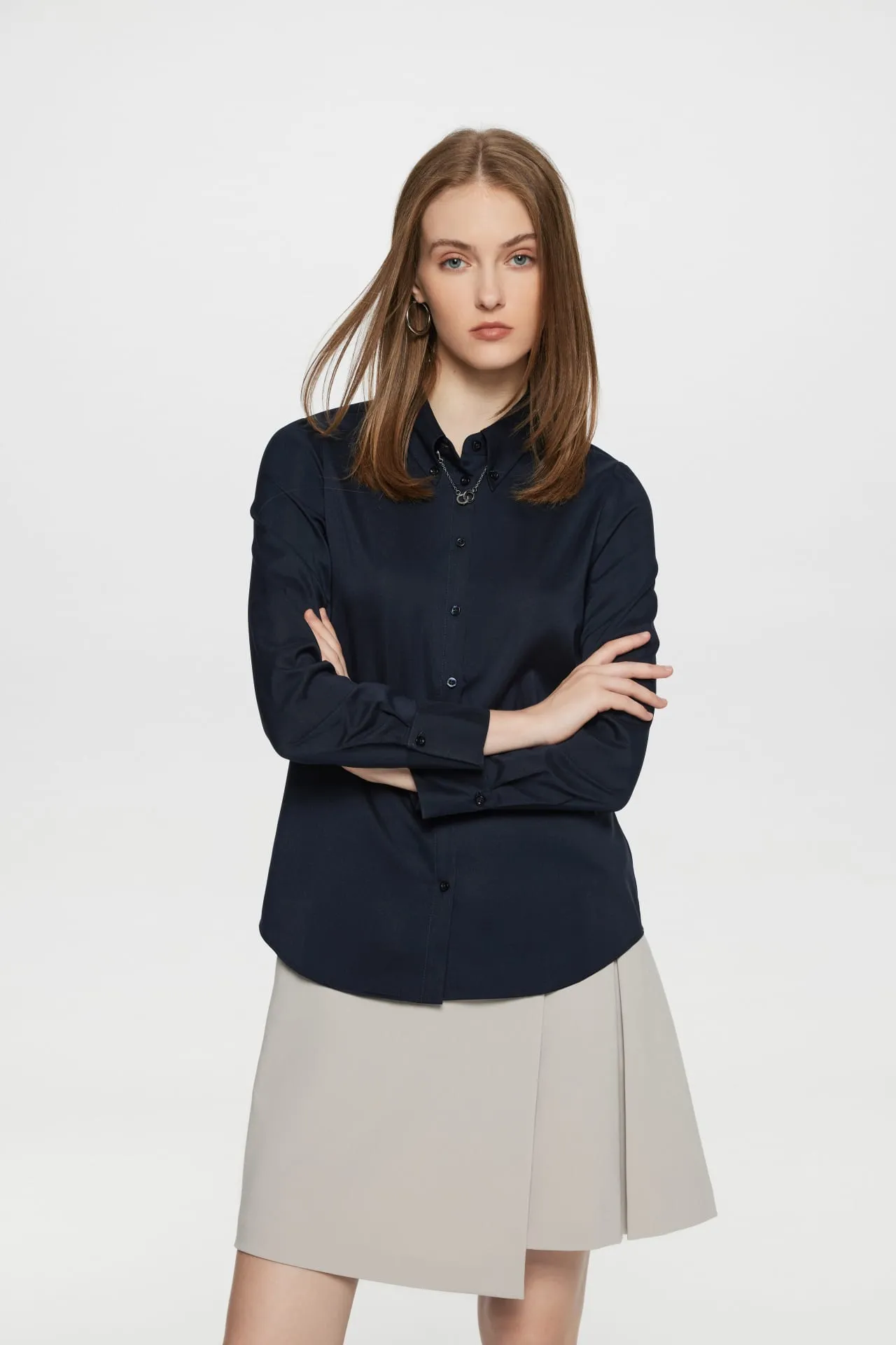 Colin COOLMAX Yarn-dyed Plainweave Shirt with Detachable Collar Chain