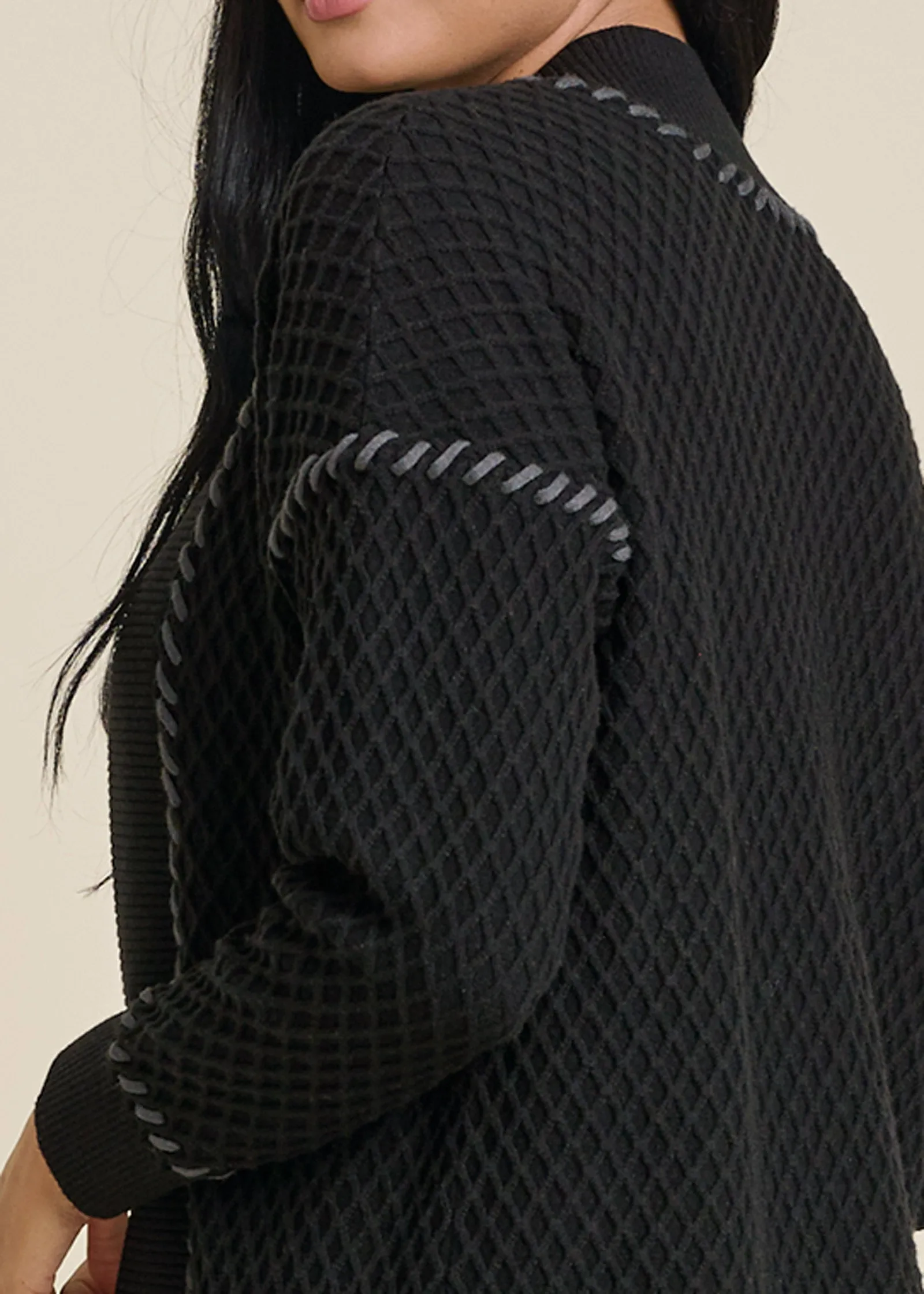 Contrast Stitch Cardigan - Black
