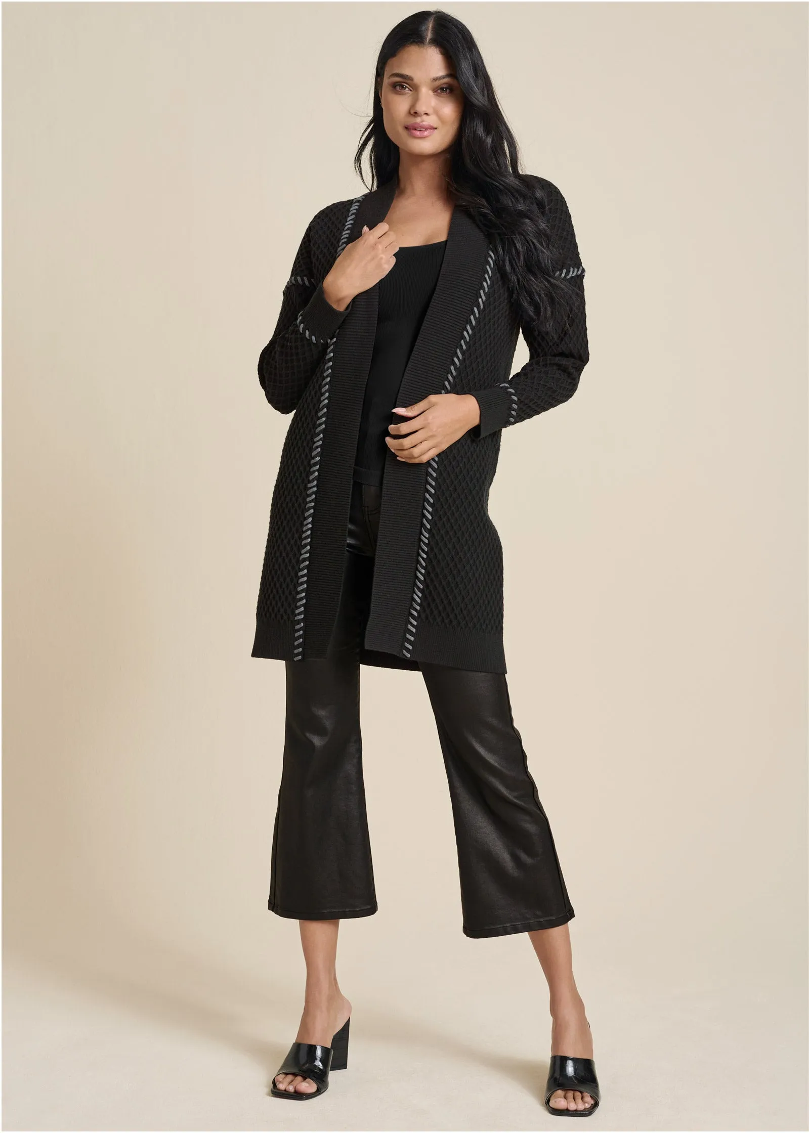 Contrast Stitch Cardigan - Black