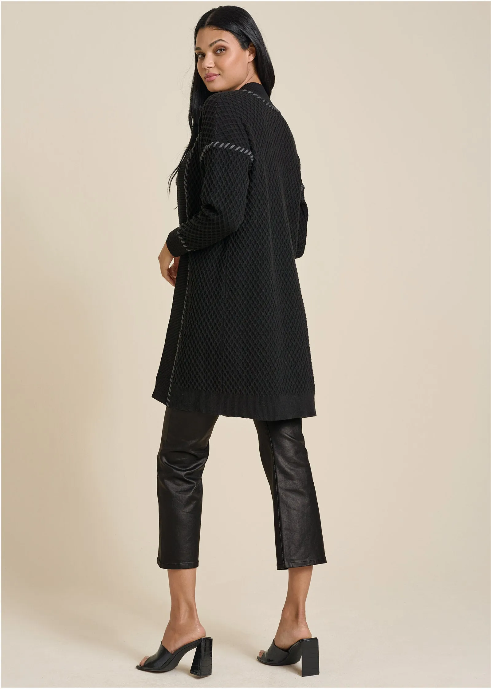 Contrast Stitch Cardigan - Black