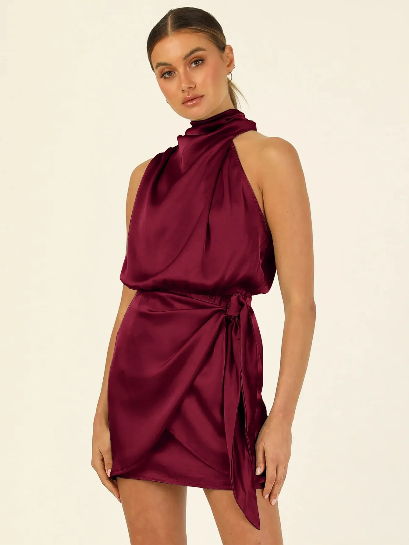 Elena Elegance Vestido de cetim com gola halter