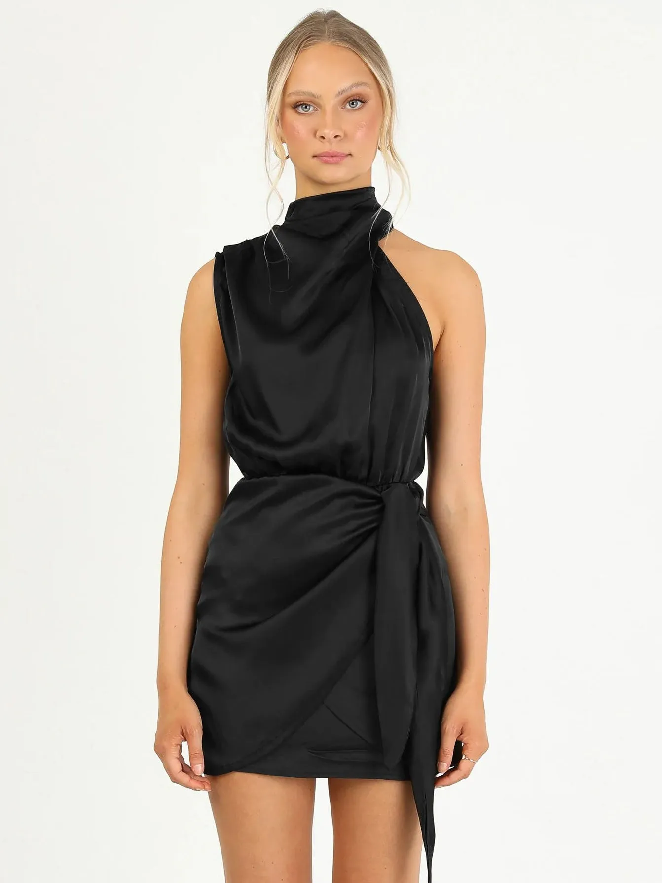 Elena Elegance Vestido de cetim com gola halter