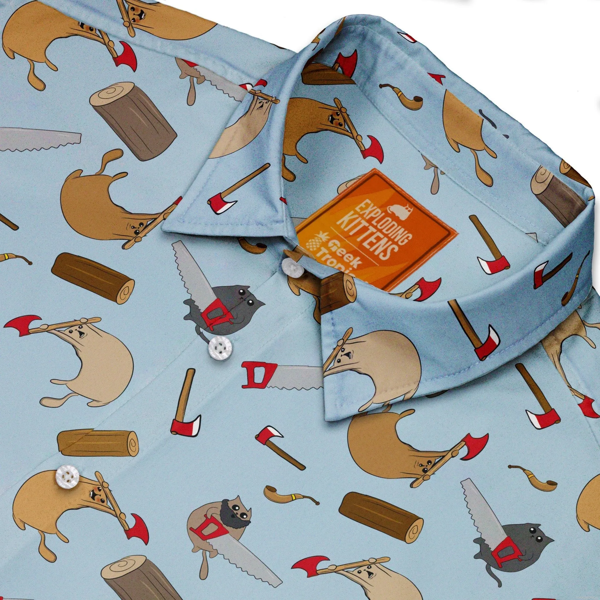 Exploding Kittens Lumber Cats Button Up Shirt