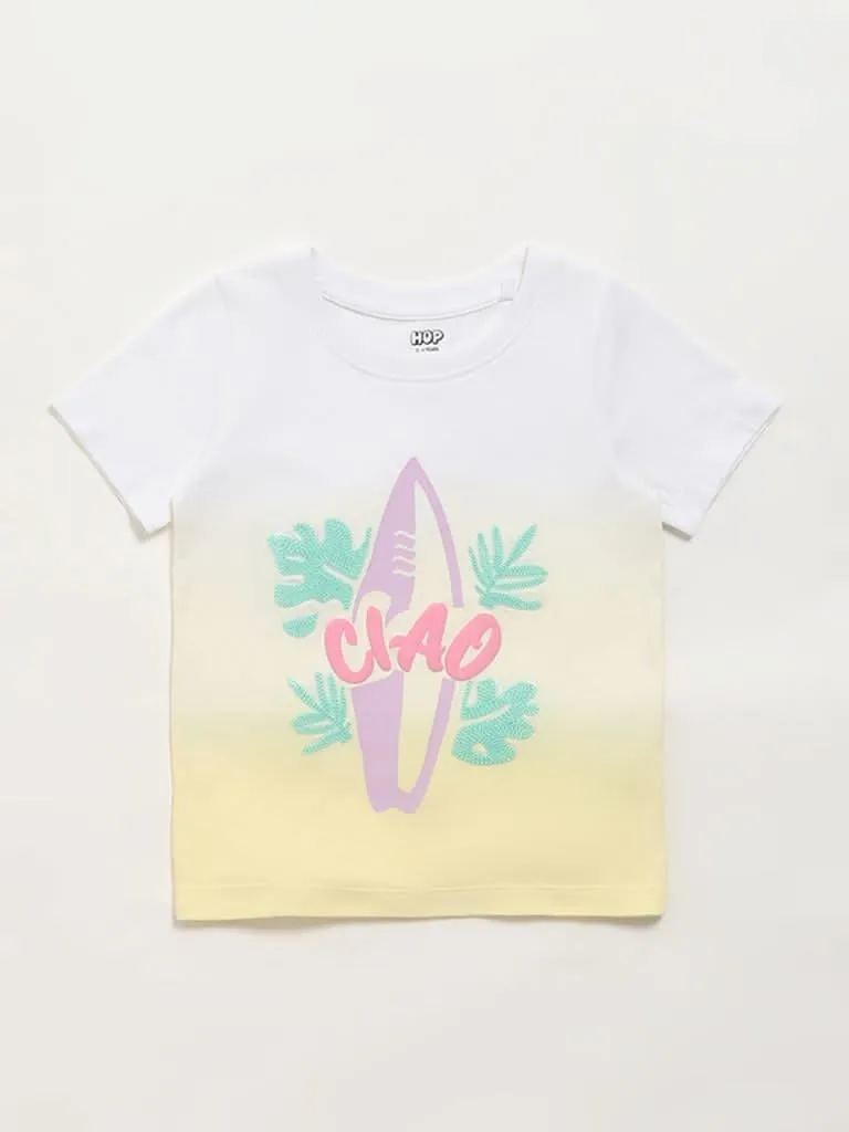 HOP Kids Light Yellow Printed T-Shirt