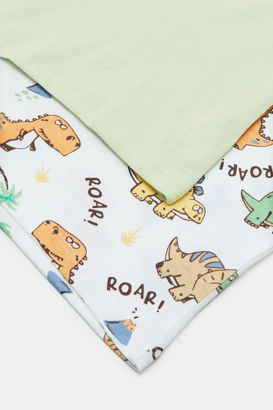 Infant Boys White Dino Print T-Shirt Set (Pack of 2)