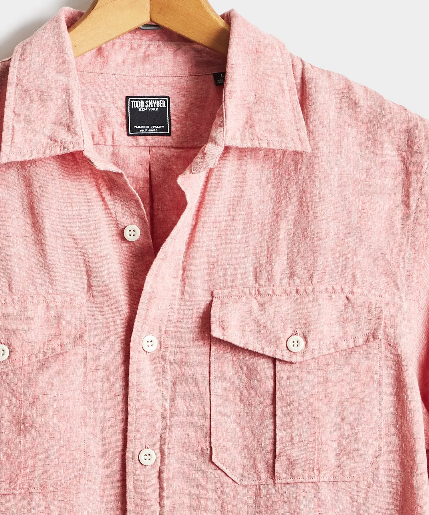 Italian Two Pocket Linen Utility Long Sleeve Shirt in Red