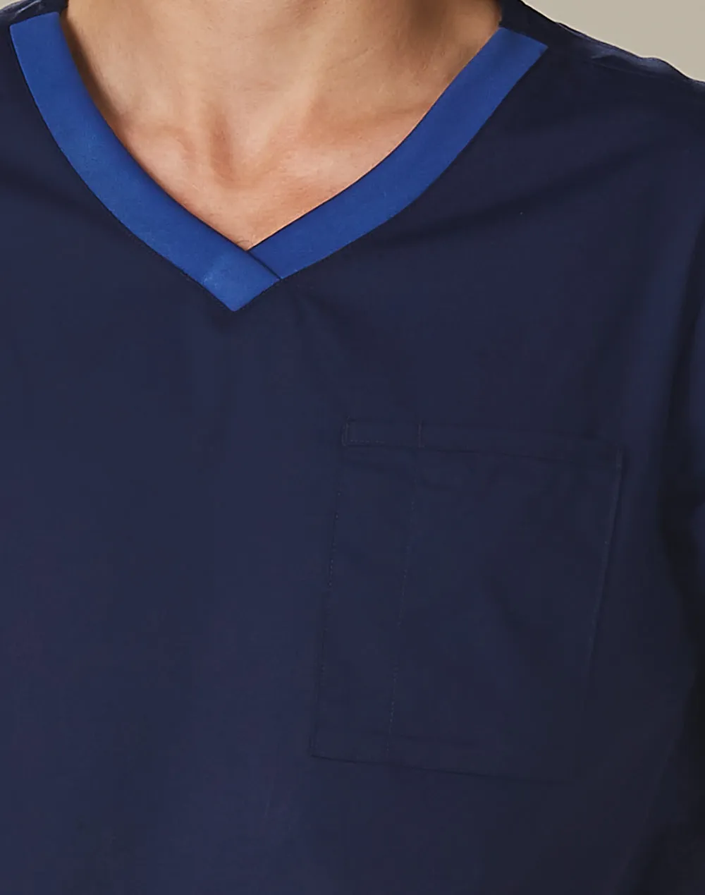 Mens V-Neck Contrast Trim Scrub Tops - M7650