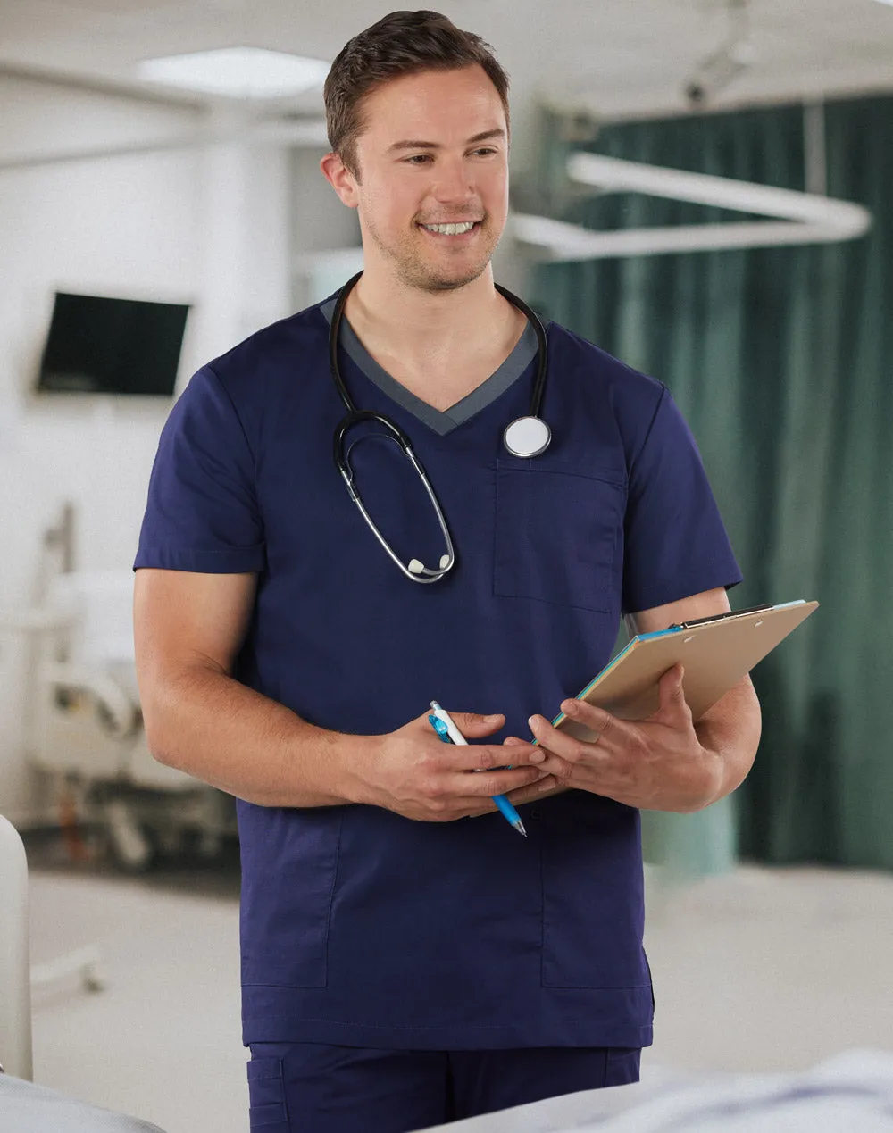 Mens V-Neck Contrast Trim Scrub Tops - M7650