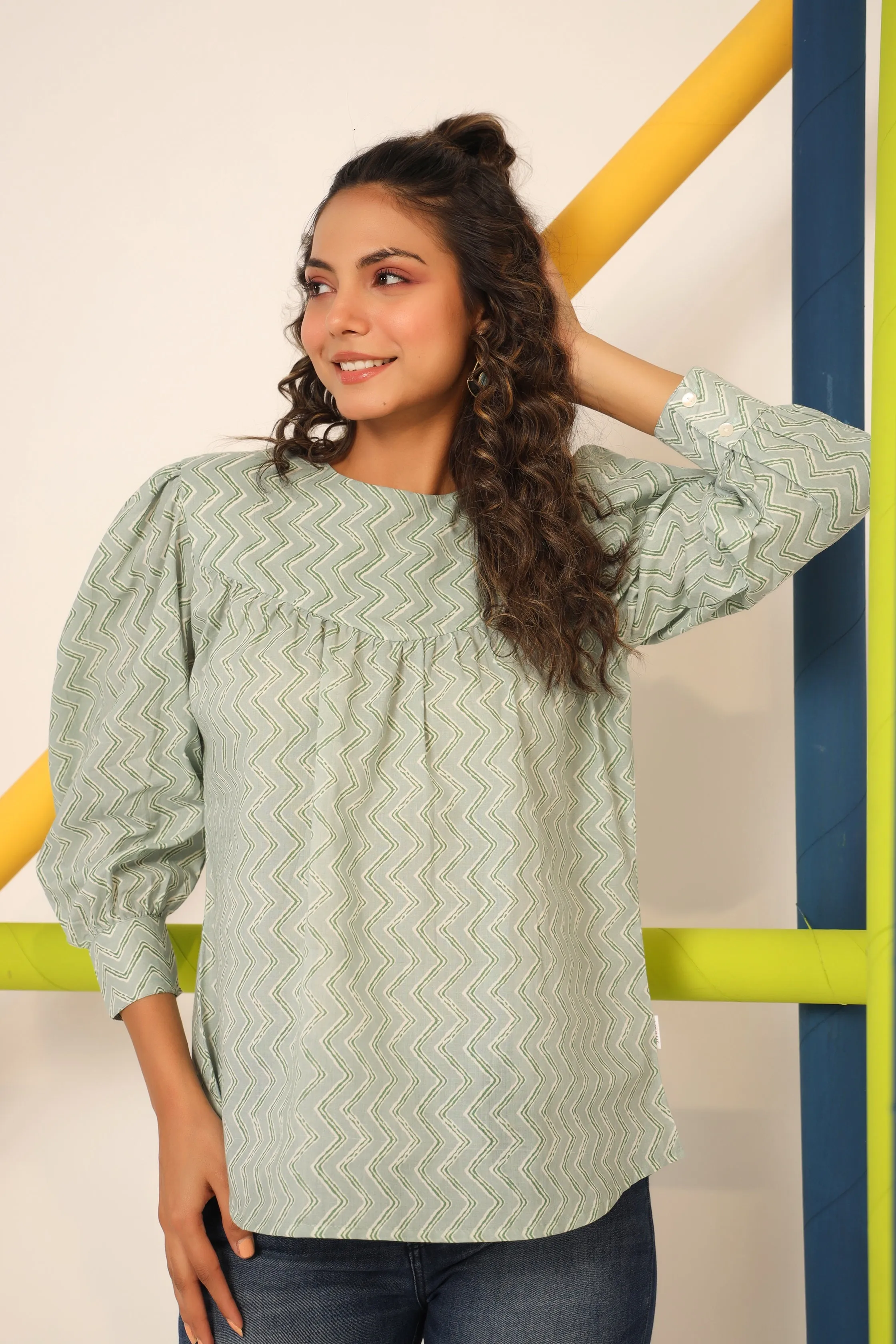 Mint Green Zigzag Cotton Top