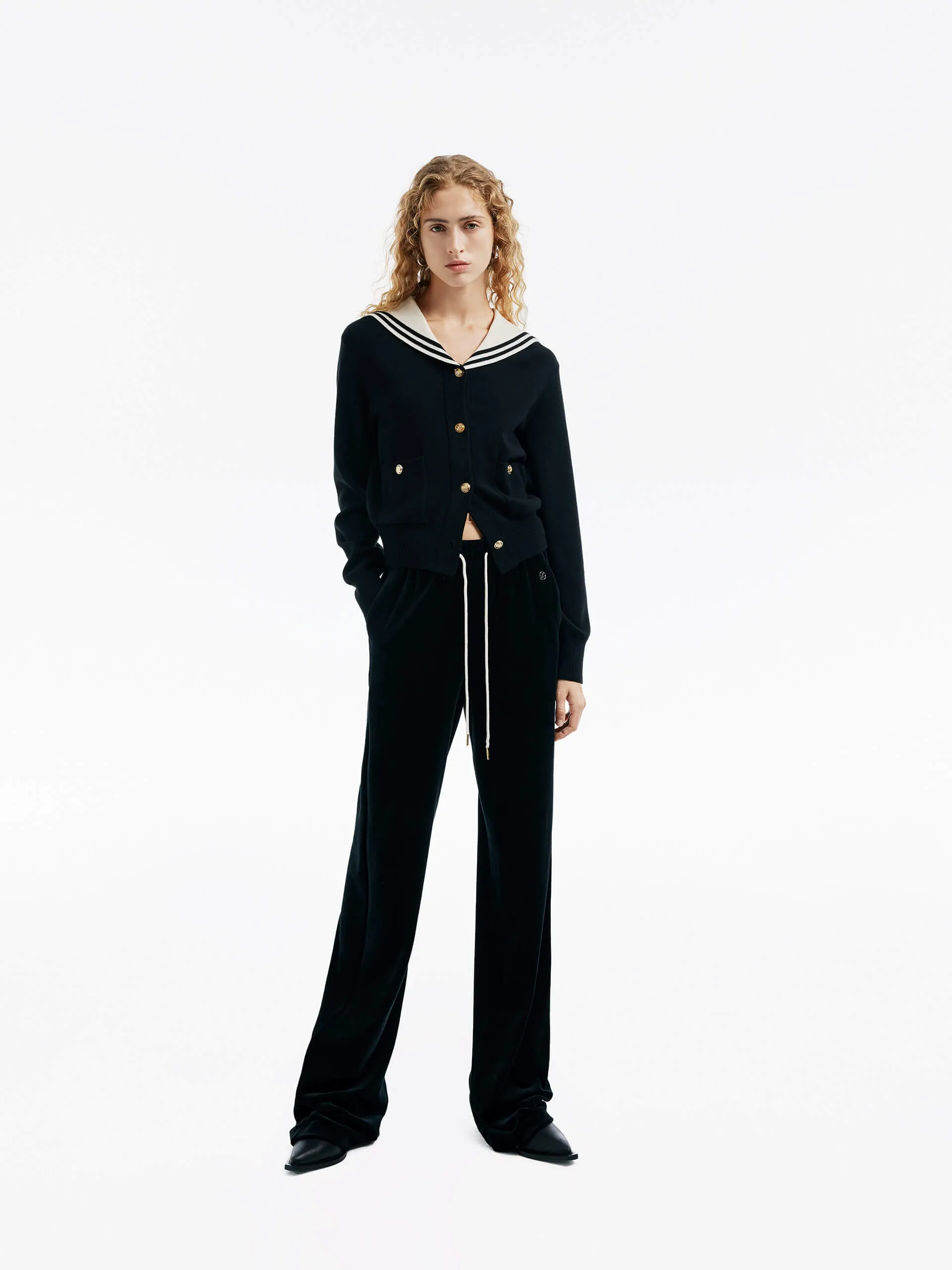 Navy Collar Knit Cardigan