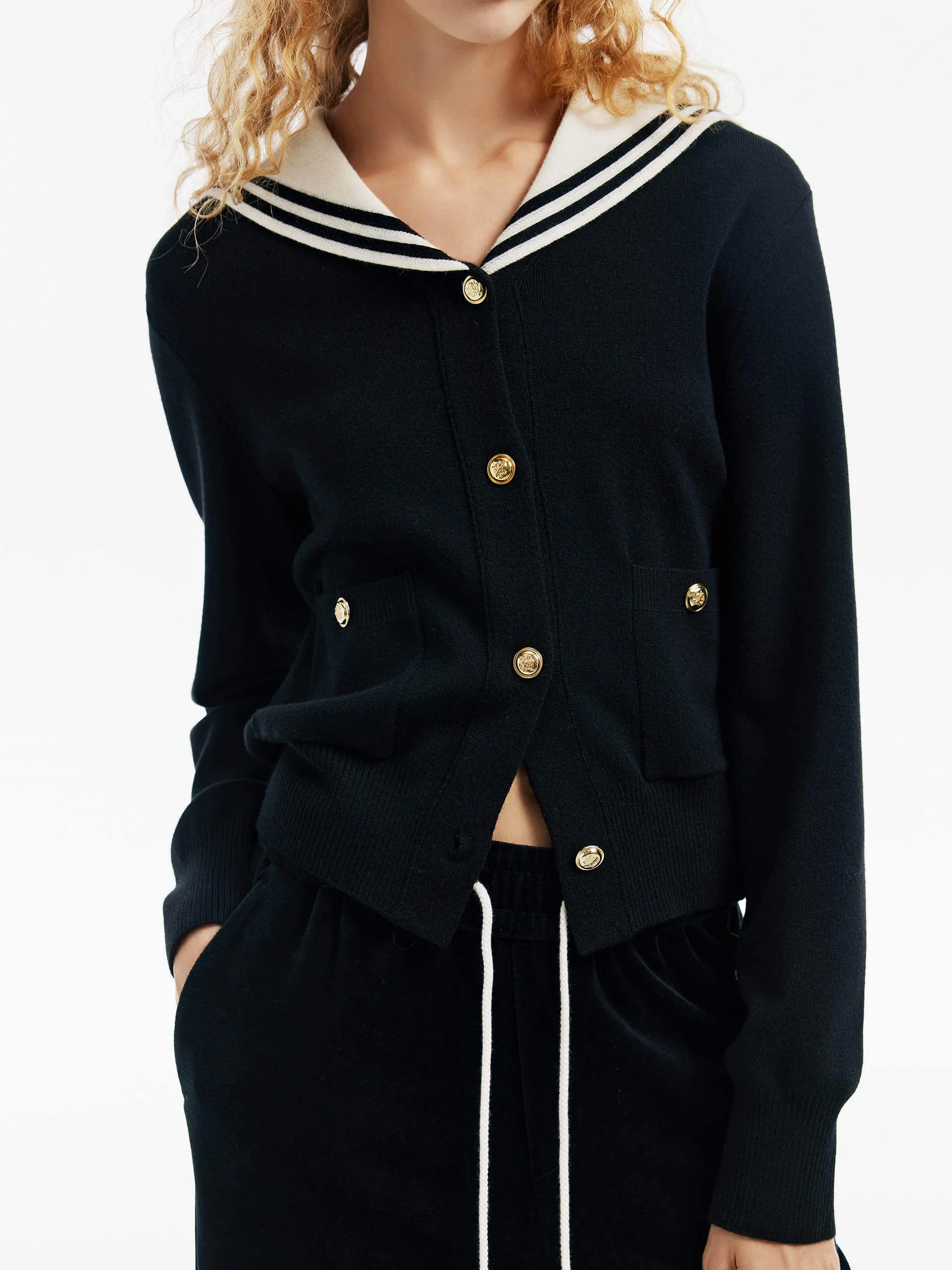 Navy Collar Knit Cardigan