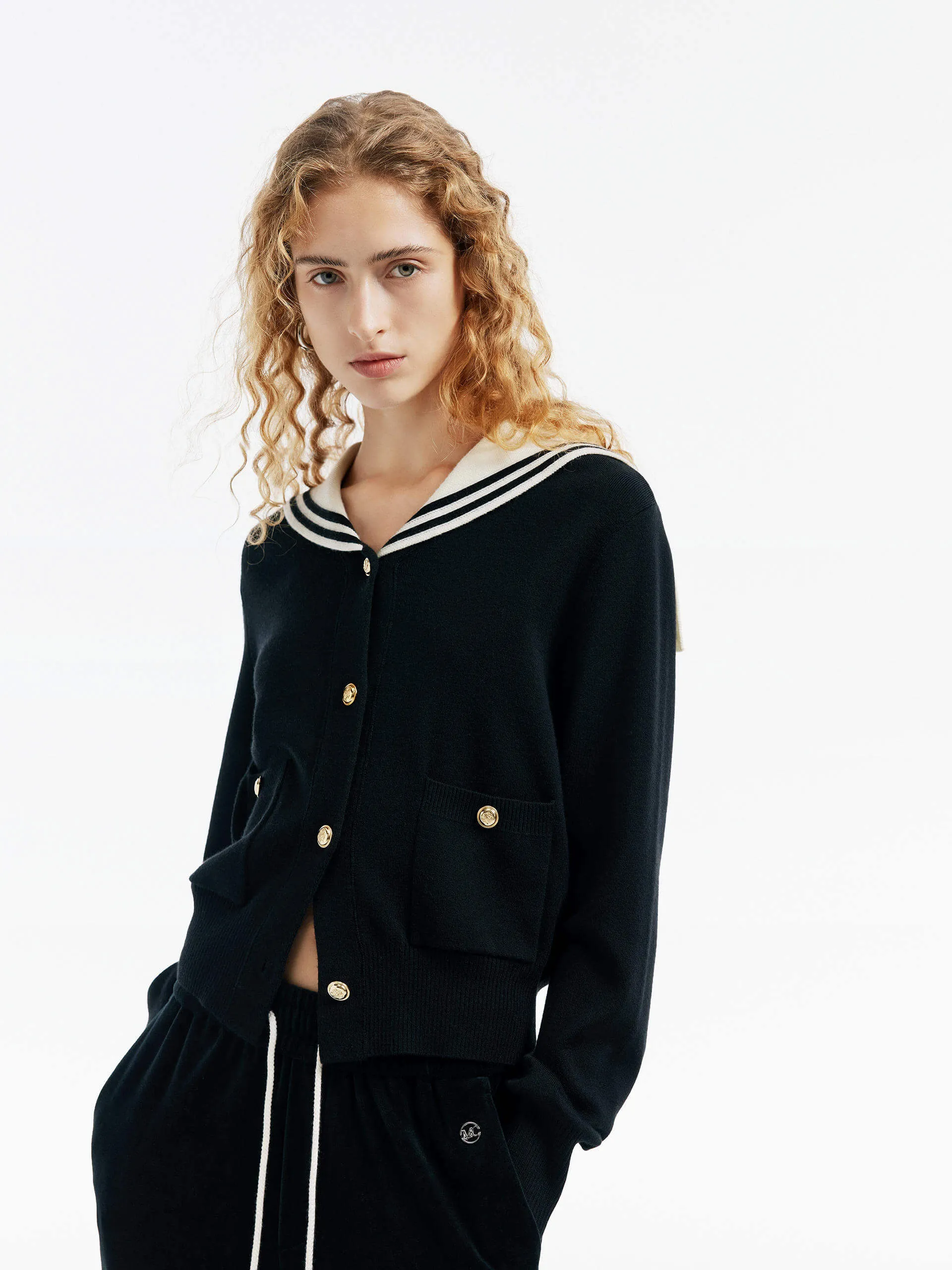 Navy Collar Knit Cardigan