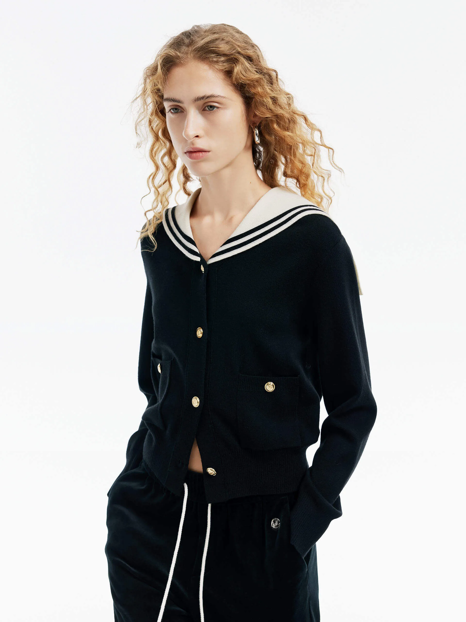 Navy Collar Knit Cardigan