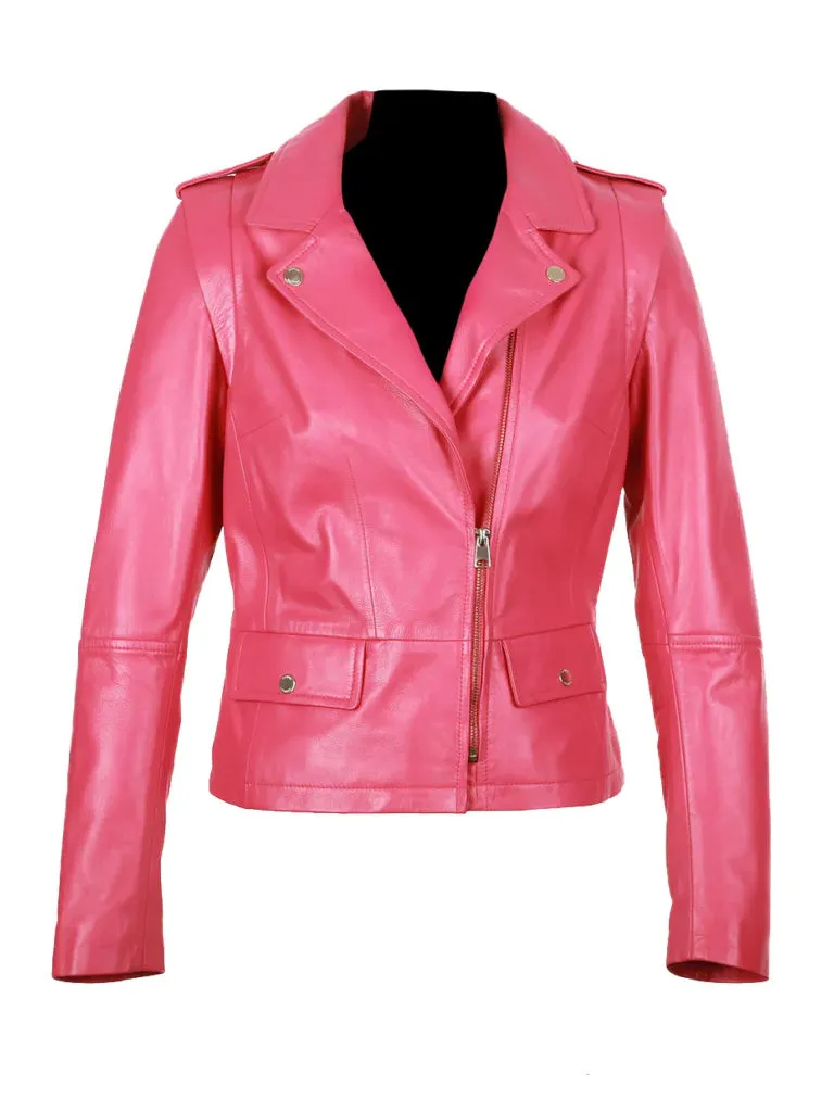 Pink Biker Style Genuine leather Jacket