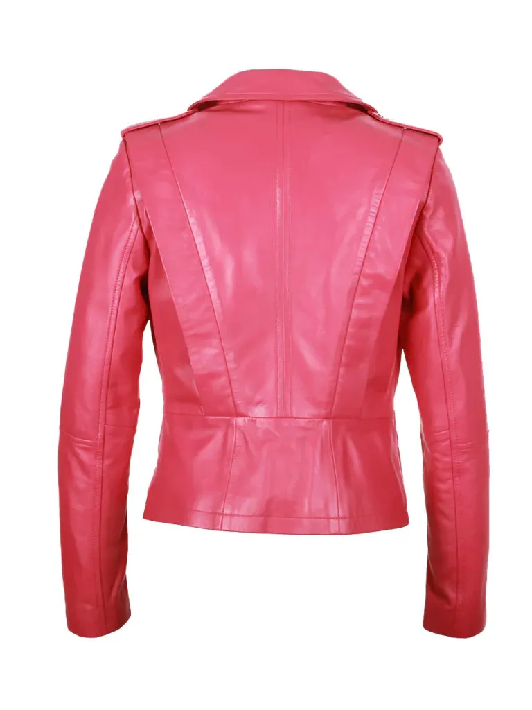 Pink Biker Style Genuine leather Jacket