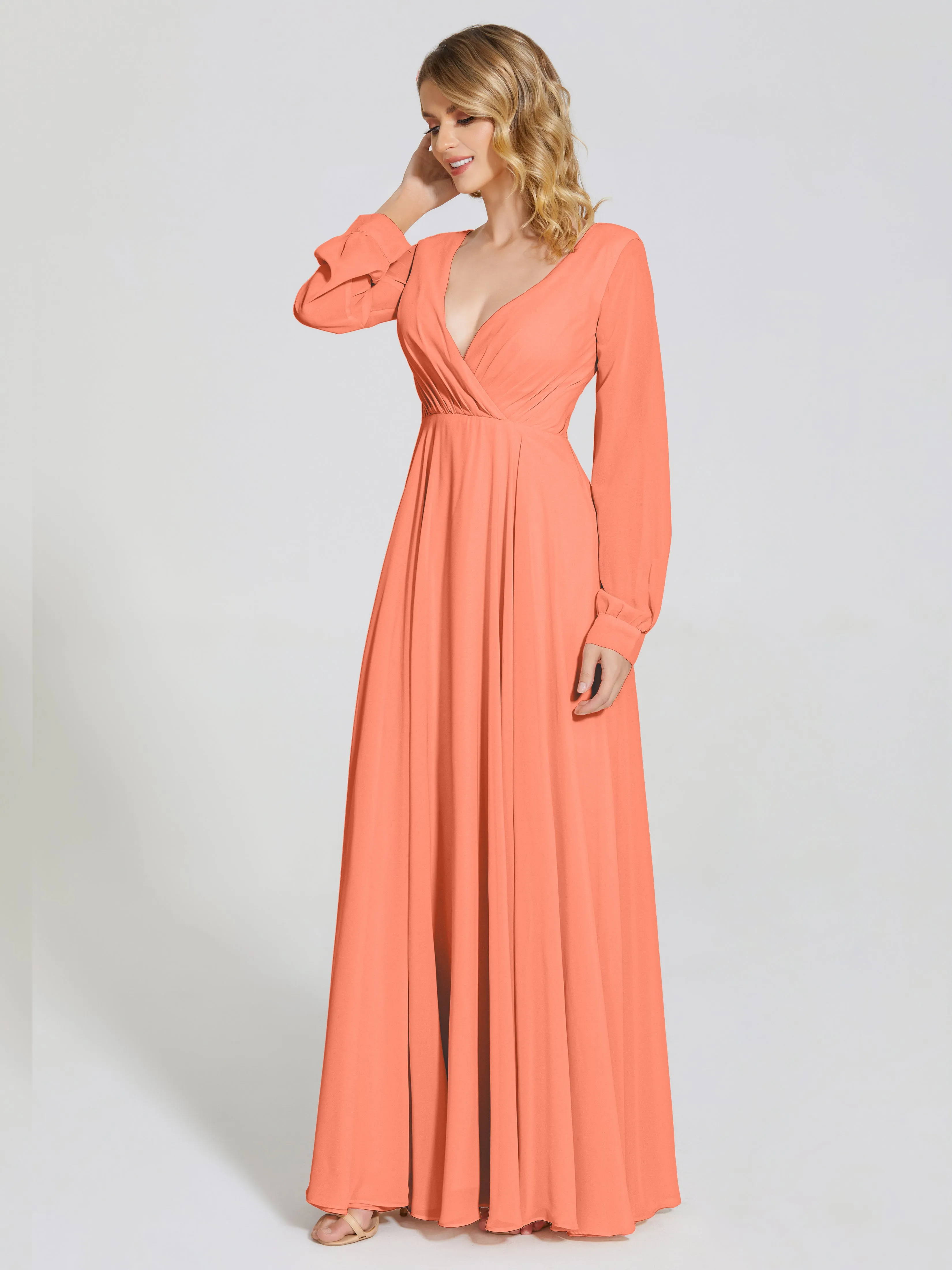 Raegan Simple Long Sleeves Chiffon Bridesmaid Dresses