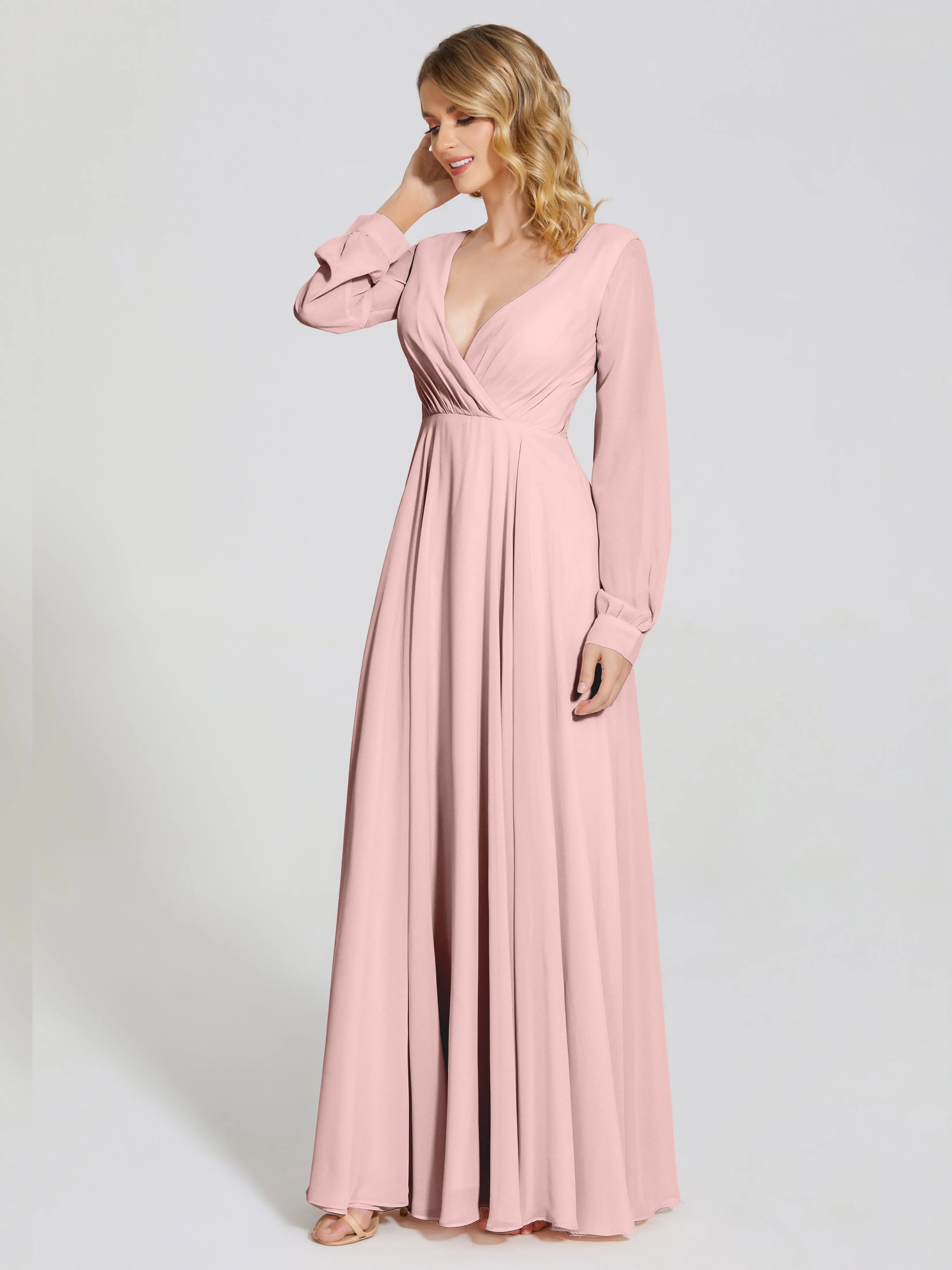 Raegan Simple Long Sleeves Chiffon Bridesmaid Dresses