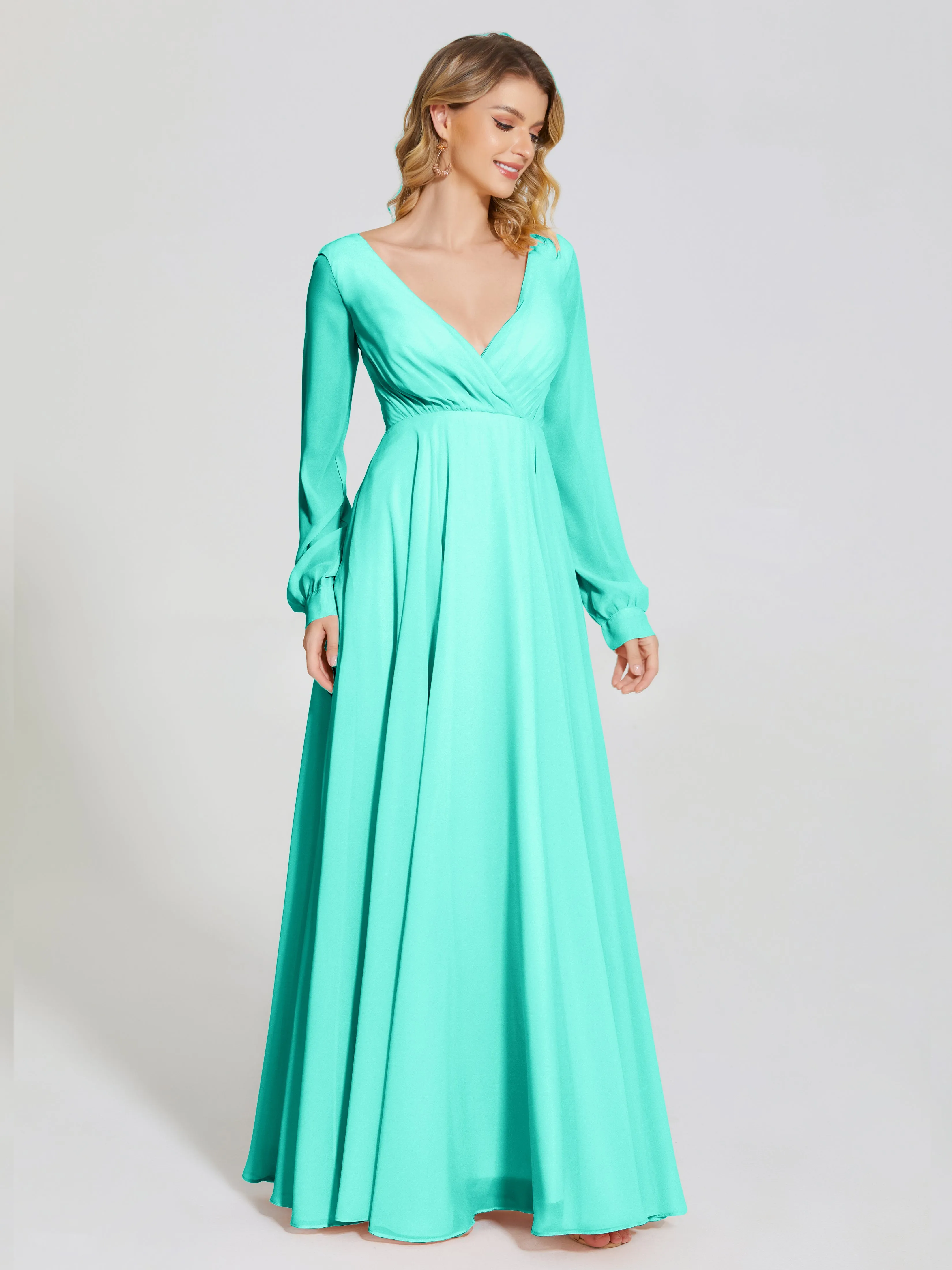 Raegan Simple Long Sleeves Chiffon Bridesmaid Dresses