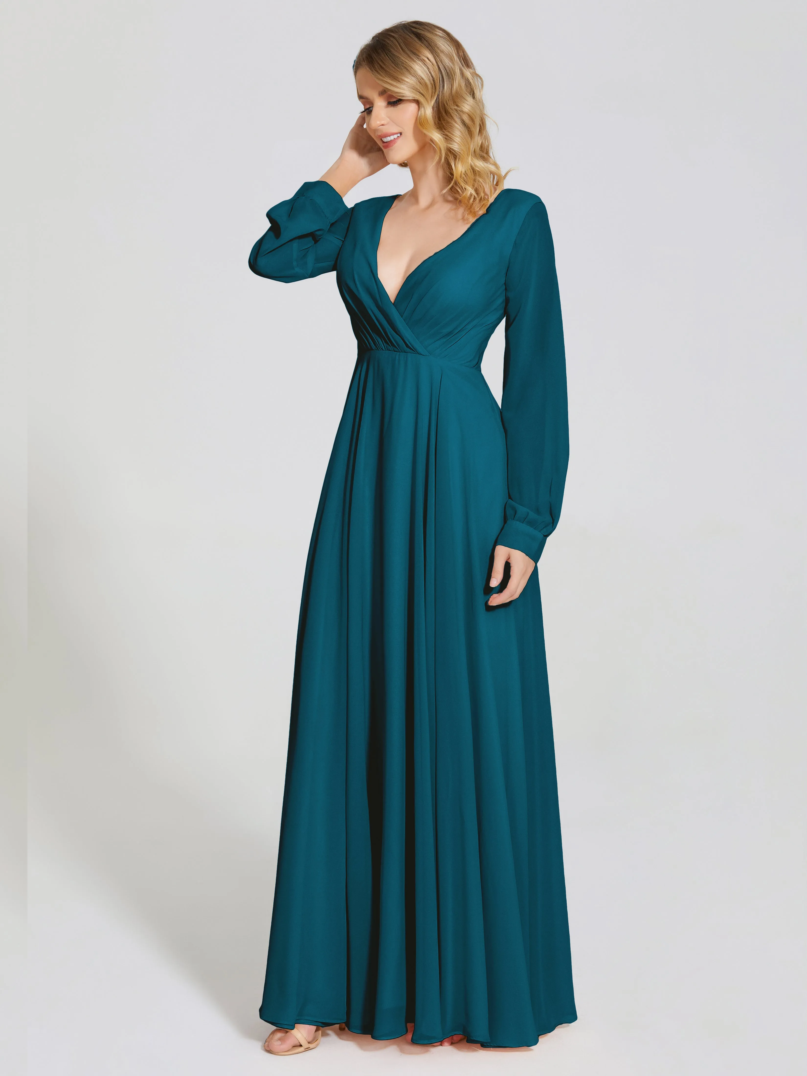 Raegan Simple Long Sleeves Chiffon Bridesmaid Dresses