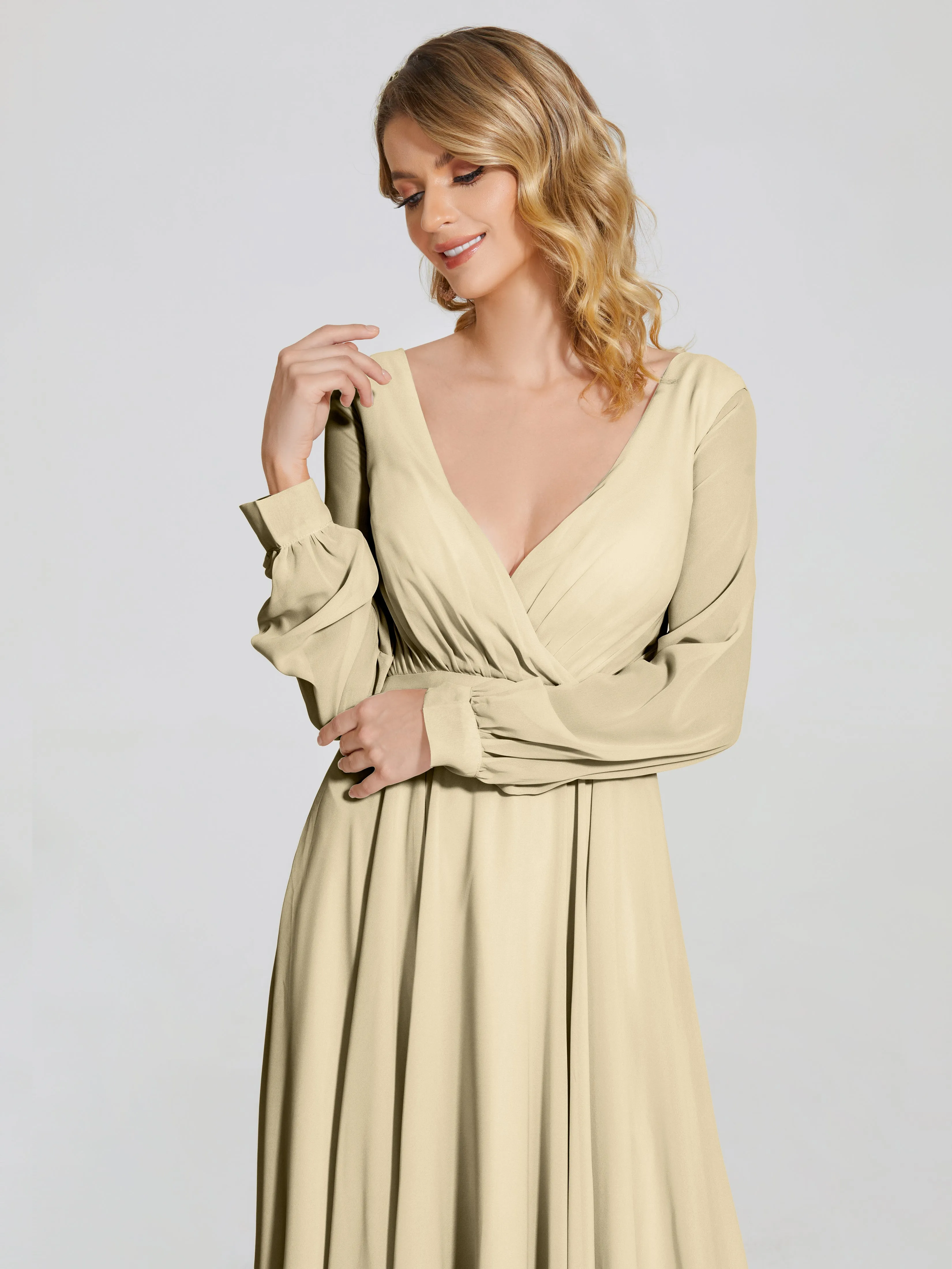 Raegan Simple Long Sleeves Chiffon Bridesmaid Dresses