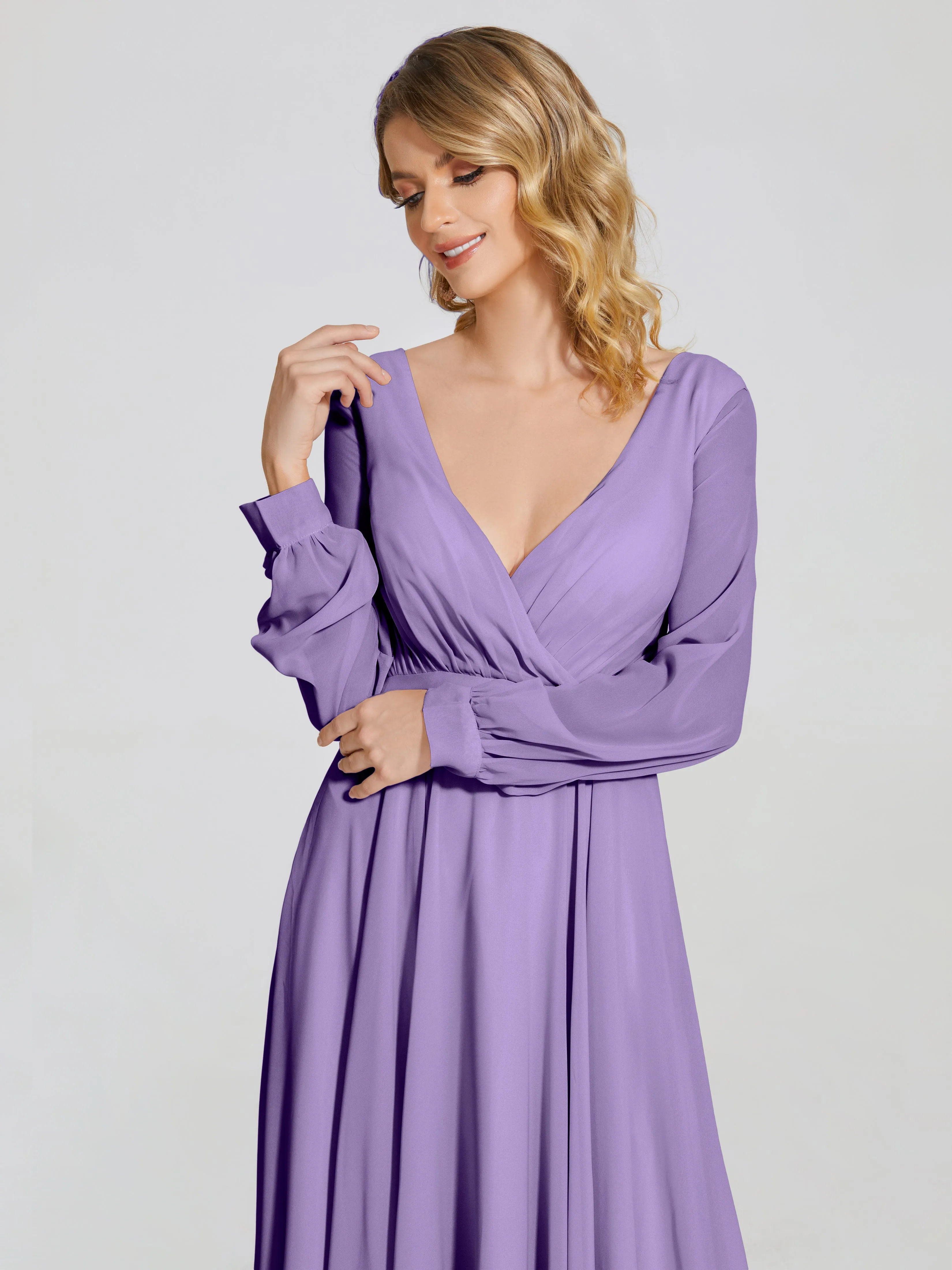 Raegan Simple Long Sleeves Chiffon Bridesmaid Dresses