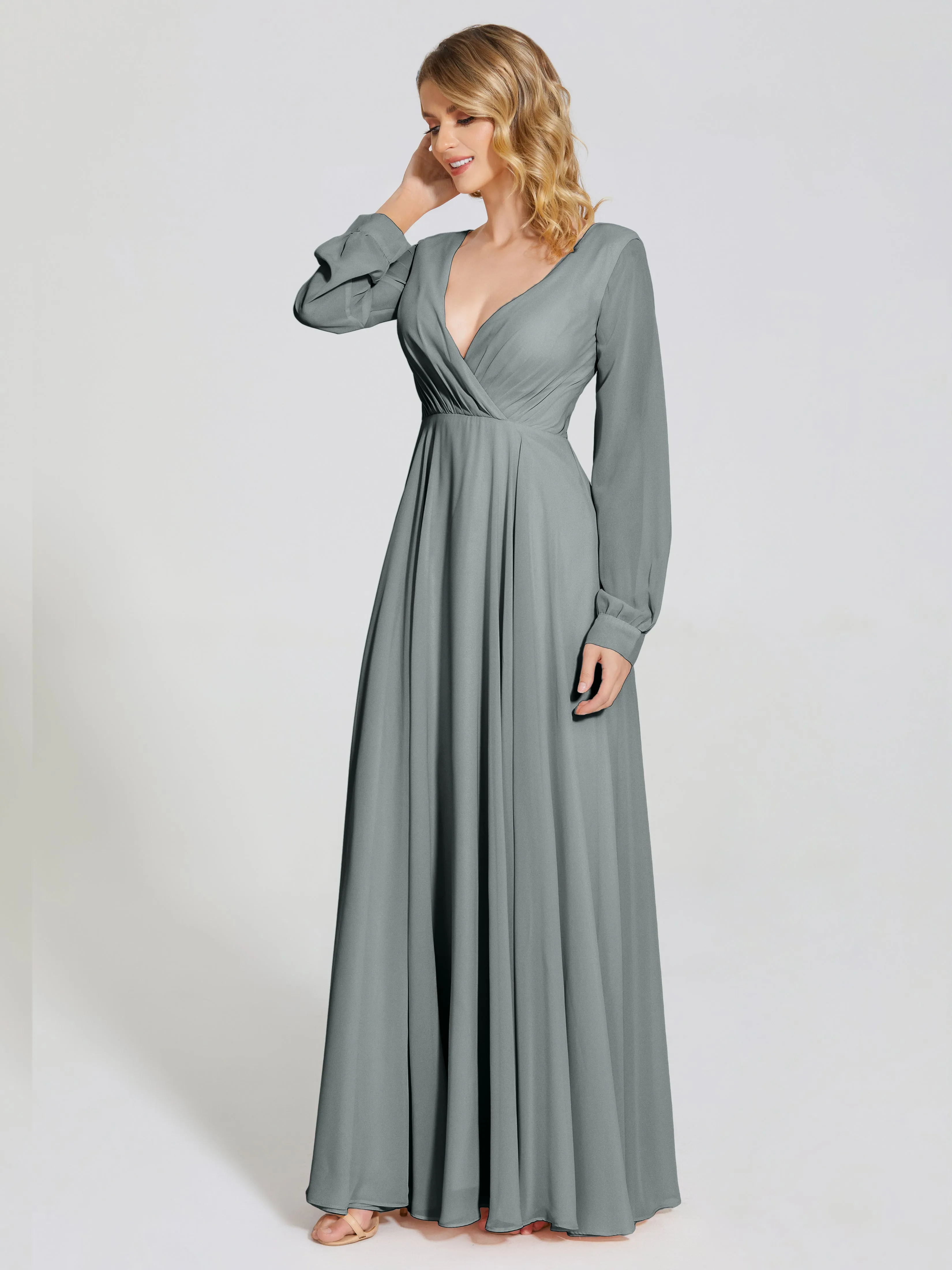 Raegan Simple Long Sleeves Chiffon Bridesmaid Dresses