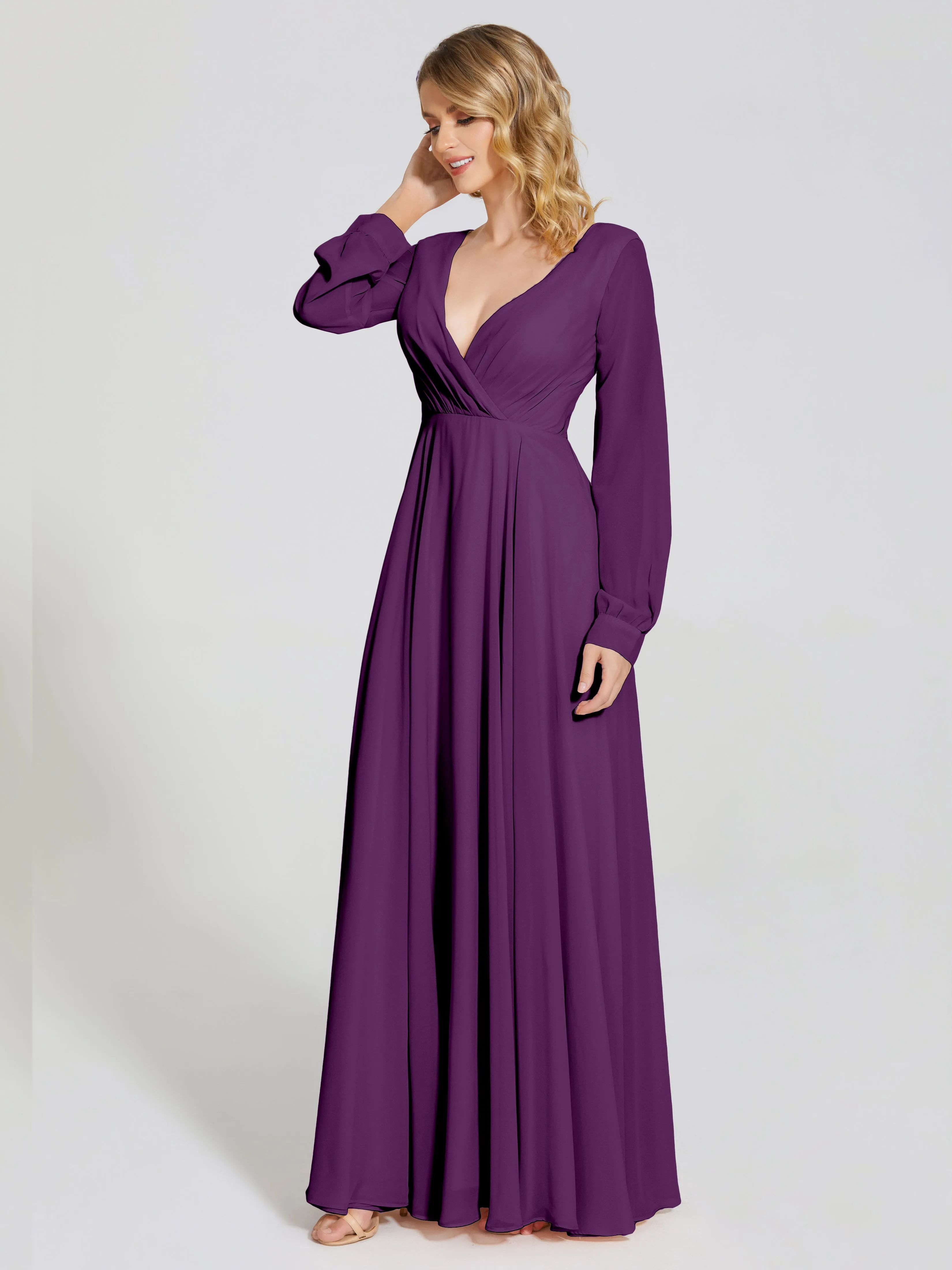 Raegan Simple Long Sleeves Chiffon Bridesmaid Dresses