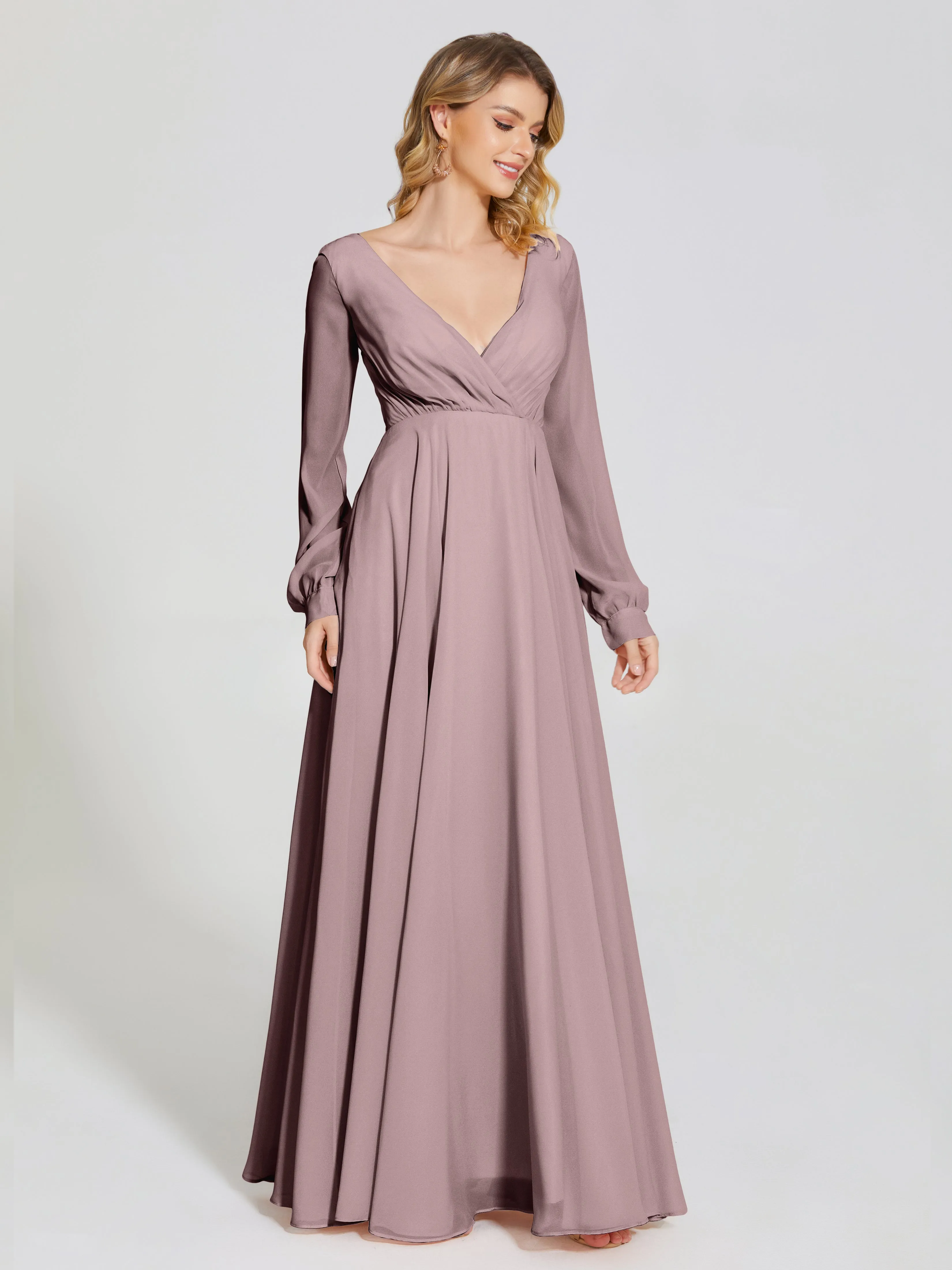 Raegan Simple Long Sleeves Chiffon Bridesmaid Dresses