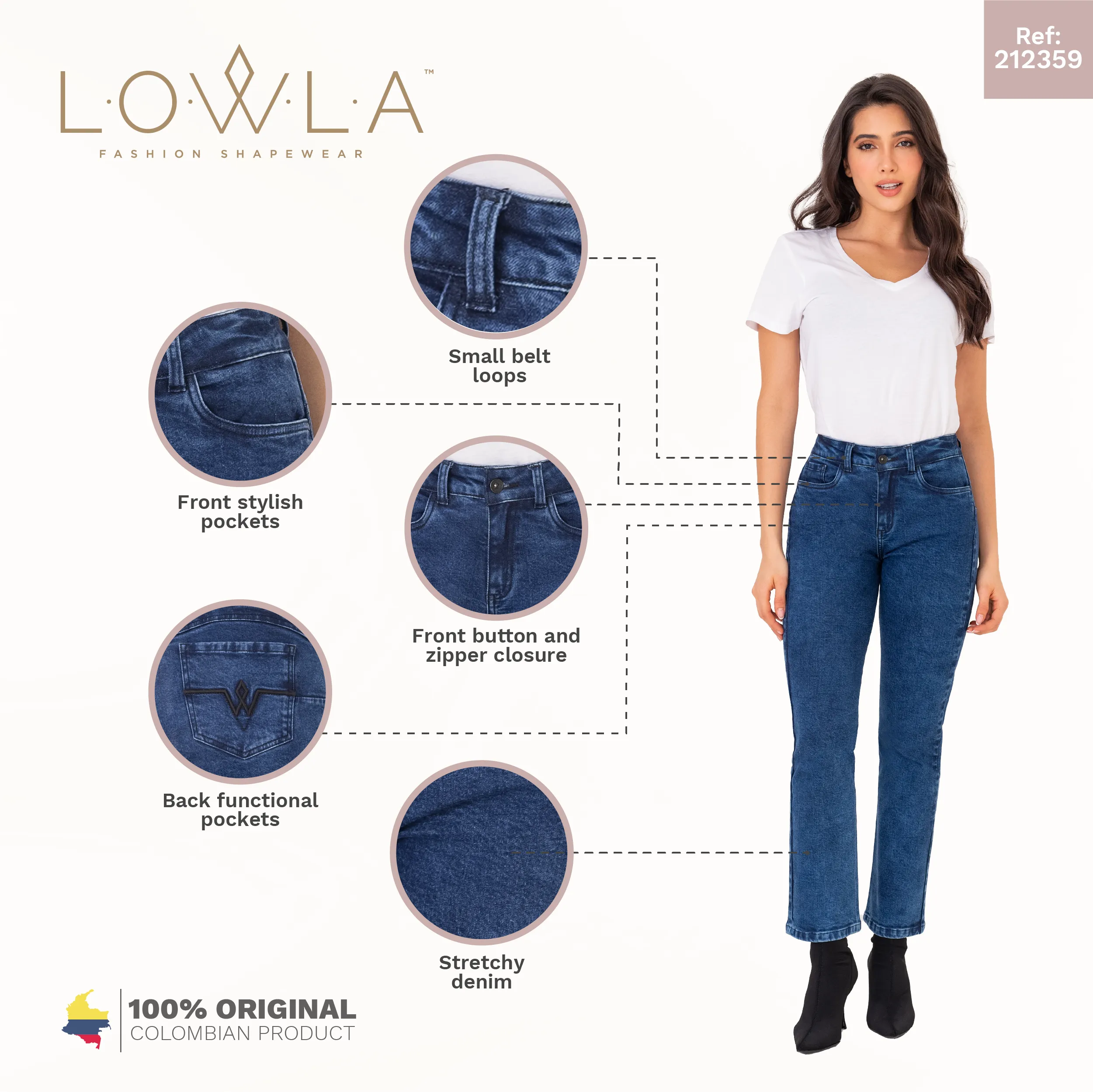 Regular Rise Butt Lift Straight Colombian Mom Jeans for Women LOWLA 212359