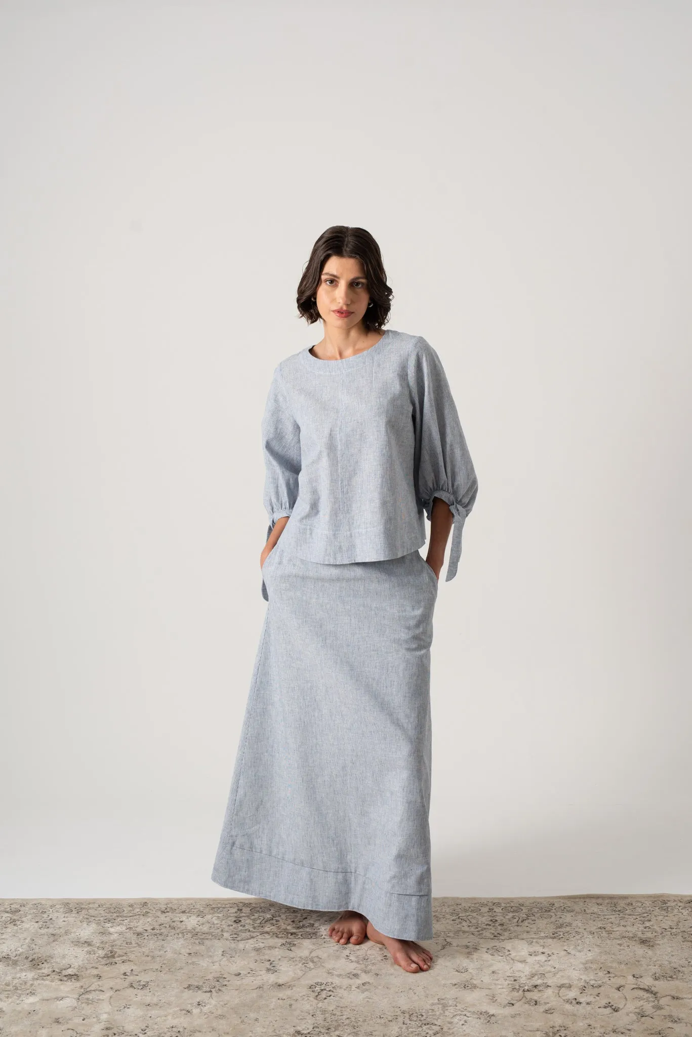 Sander Linen Top French Blue Stripe