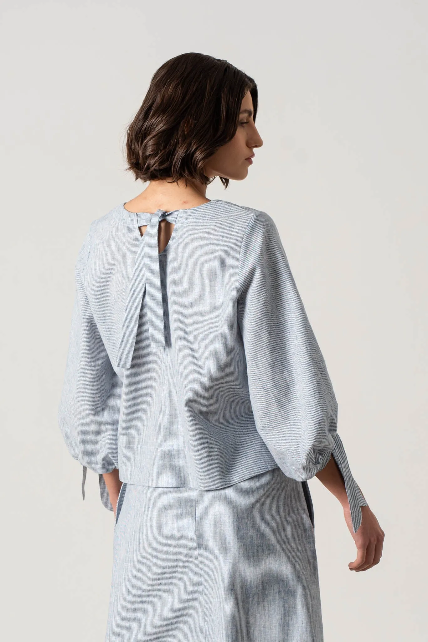 Sander Linen Top French Blue Stripe