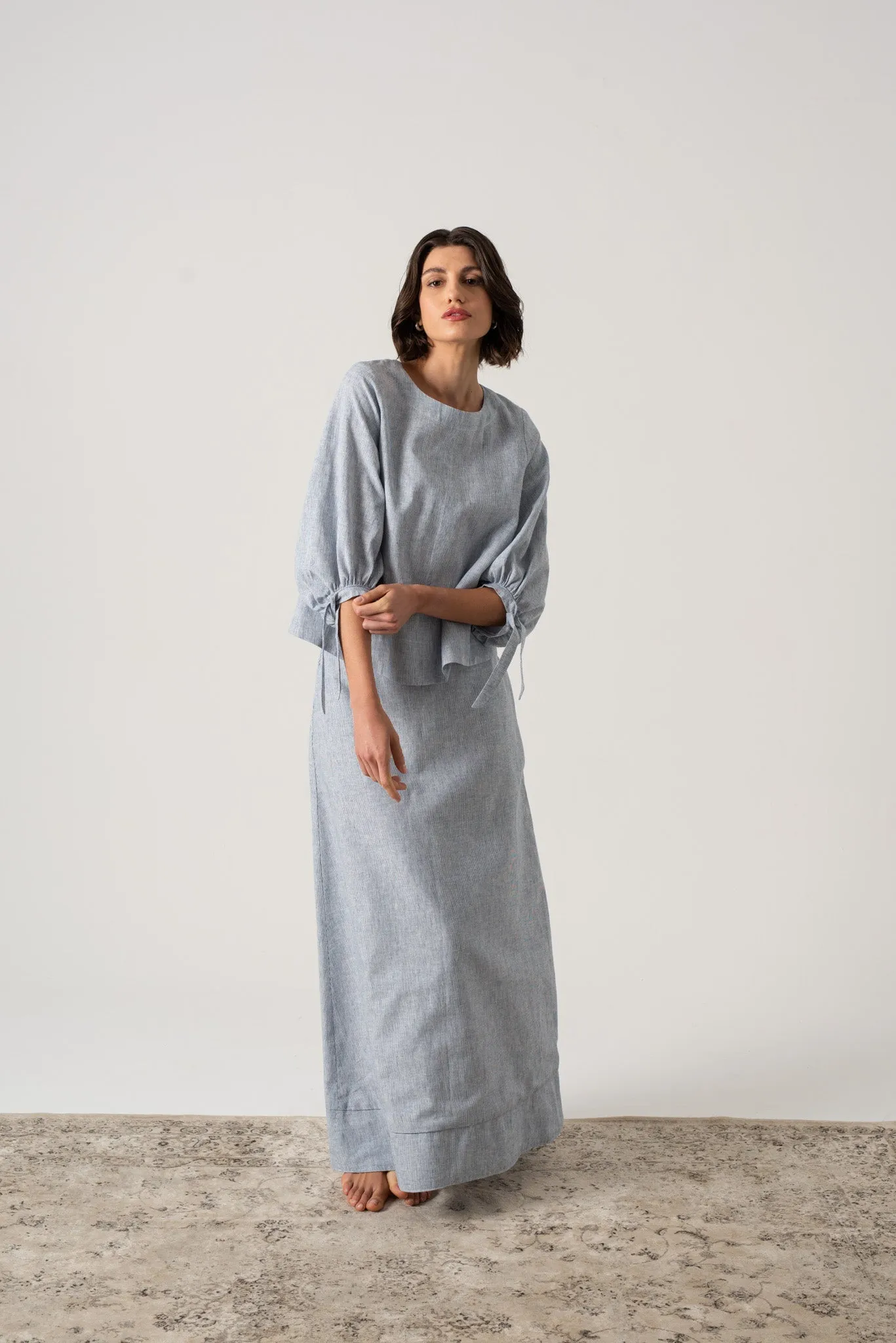 Sander Linen Top French Blue Stripe