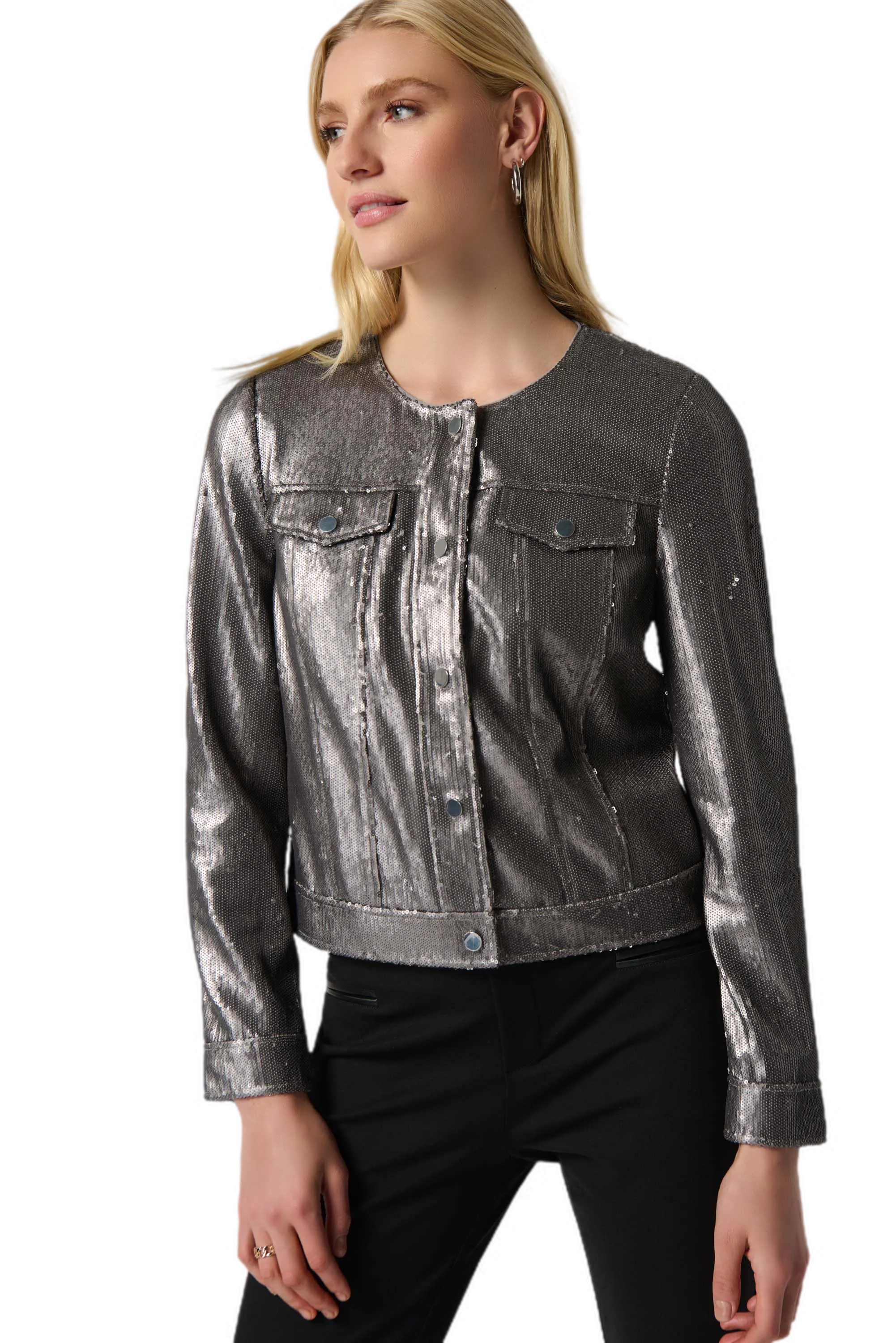 Sequin Jacket with Faux Pockets