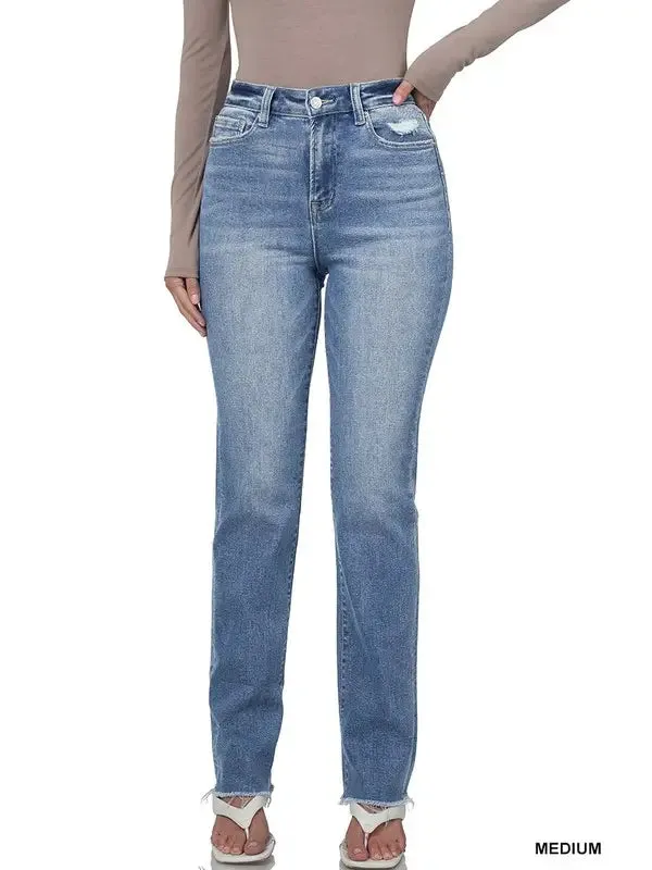 Super High Rise Raw Edge Cuffed Denim Jeans