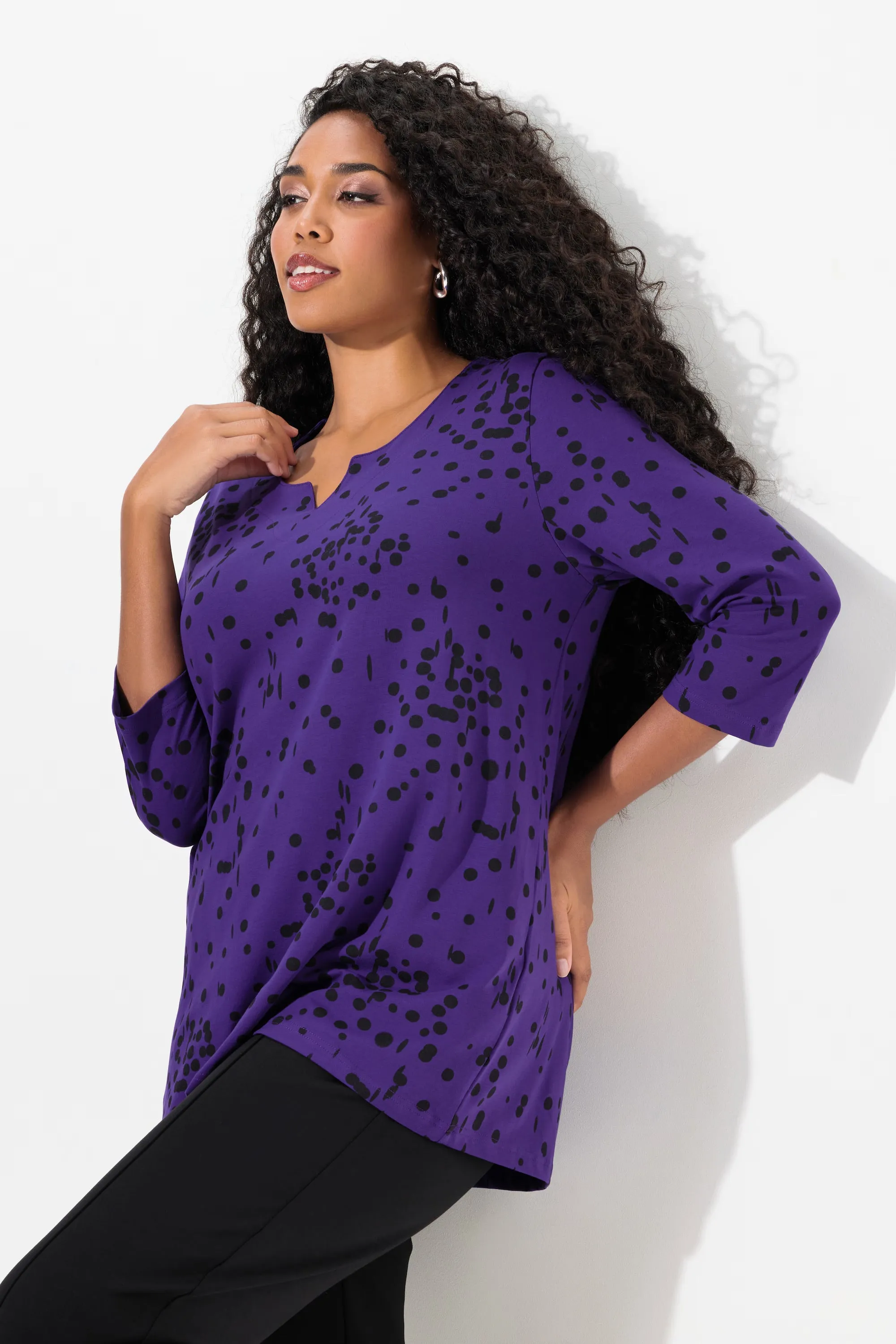 Ulla Popken Top in Purple Polka Dot