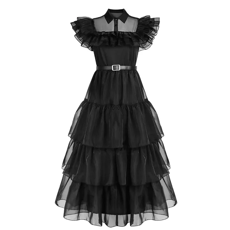 Wednesday Addams Cosplay Dress for Girl Kids | Black Gothic Dresses Halloween Party