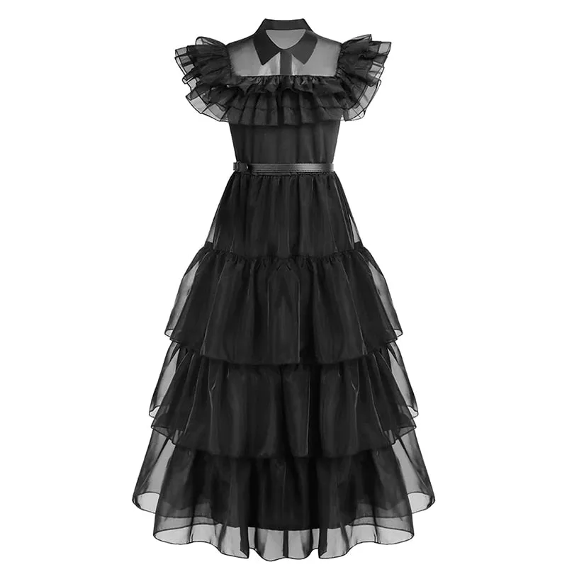 Wednesday Addams Cosplay Dress for Girl Kids | Black Gothic Dresses Halloween Party