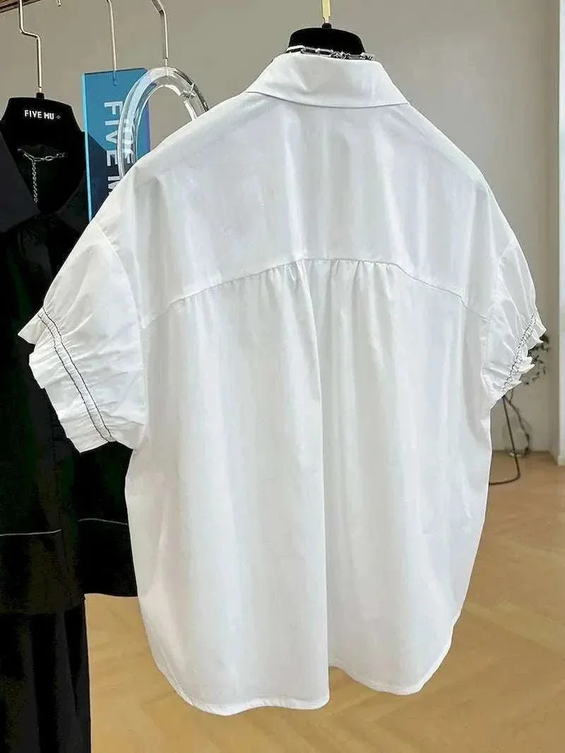 Women Shirts: Stylish V-neck Short Sleeve, French Style, Unique Shirts