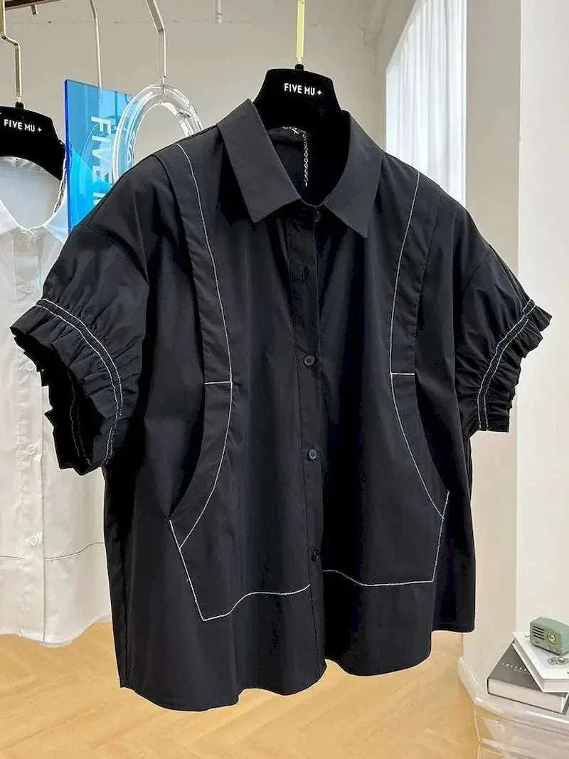 Women Shirts: Stylish V-neck Short Sleeve, French Style, Unique Shirts
