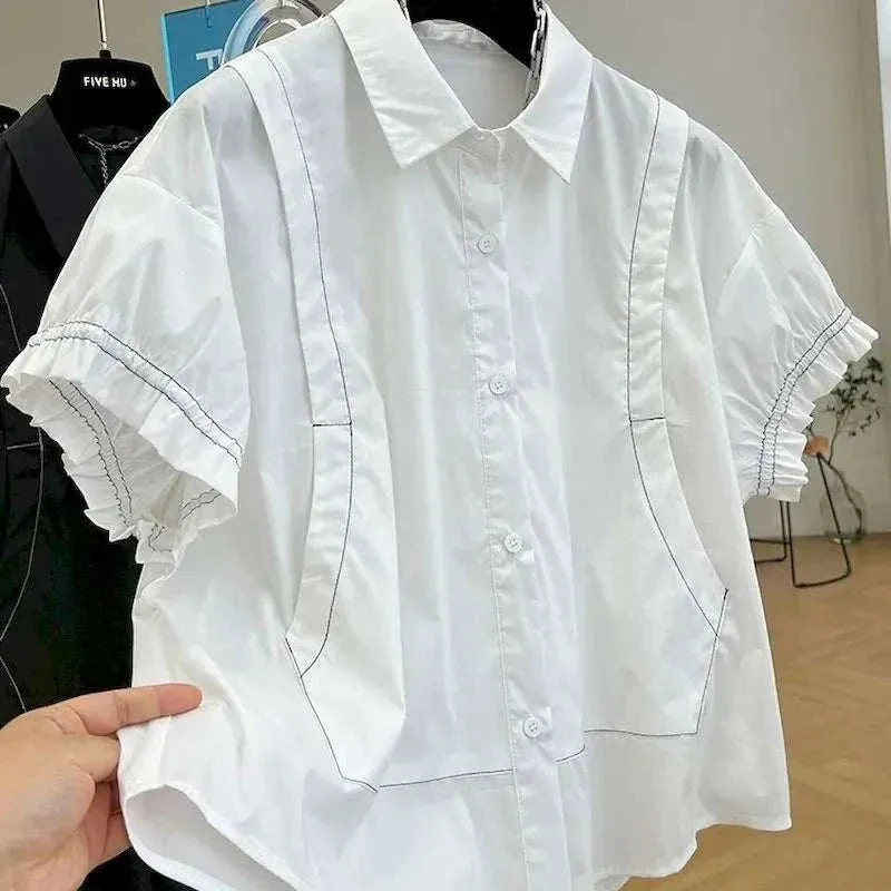 Women Shirts: Stylish V-neck Short Sleeve, French Style, Unique Shirts
