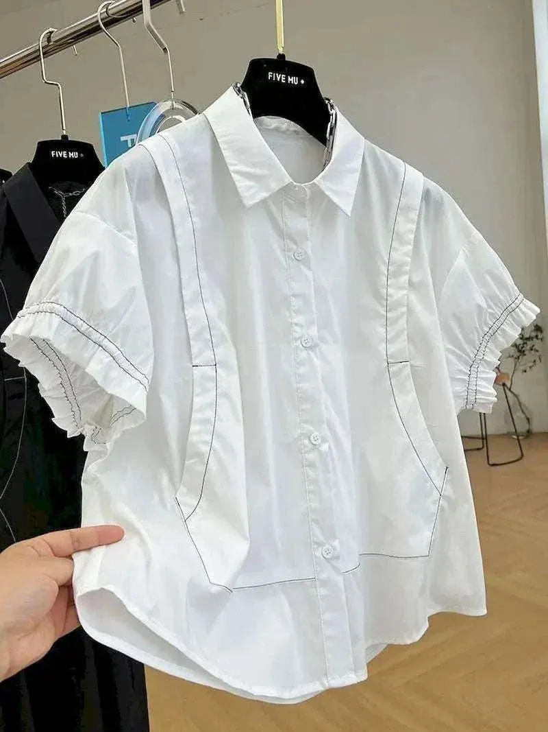 Women Shirts: Stylish V-neck Short Sleeve, French Style, Unique Shirts