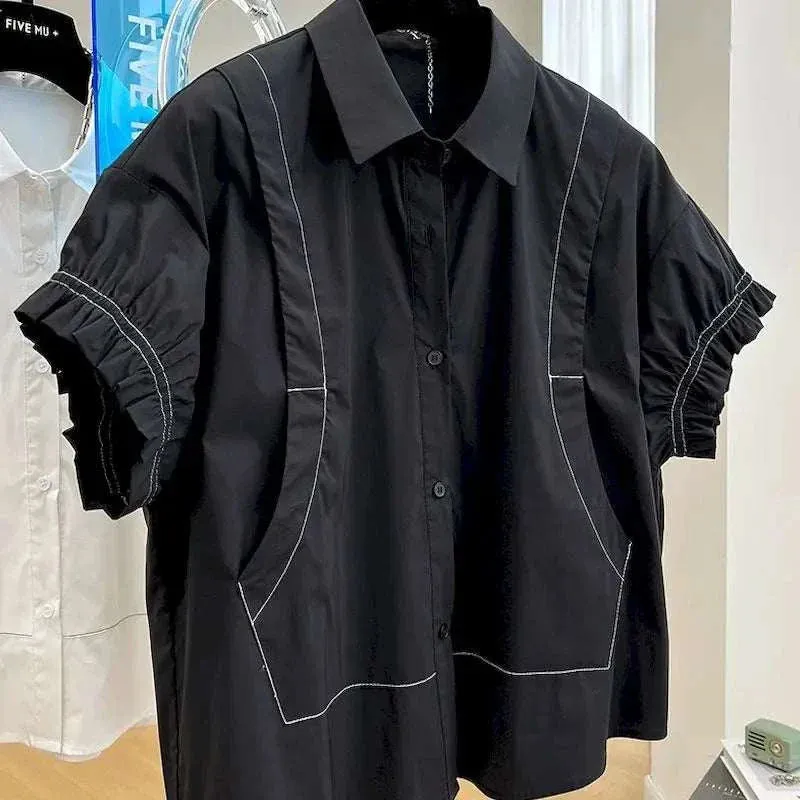 Women Shirts: Stylish V-neck Short Sleeve, French Style, Unique Shirts