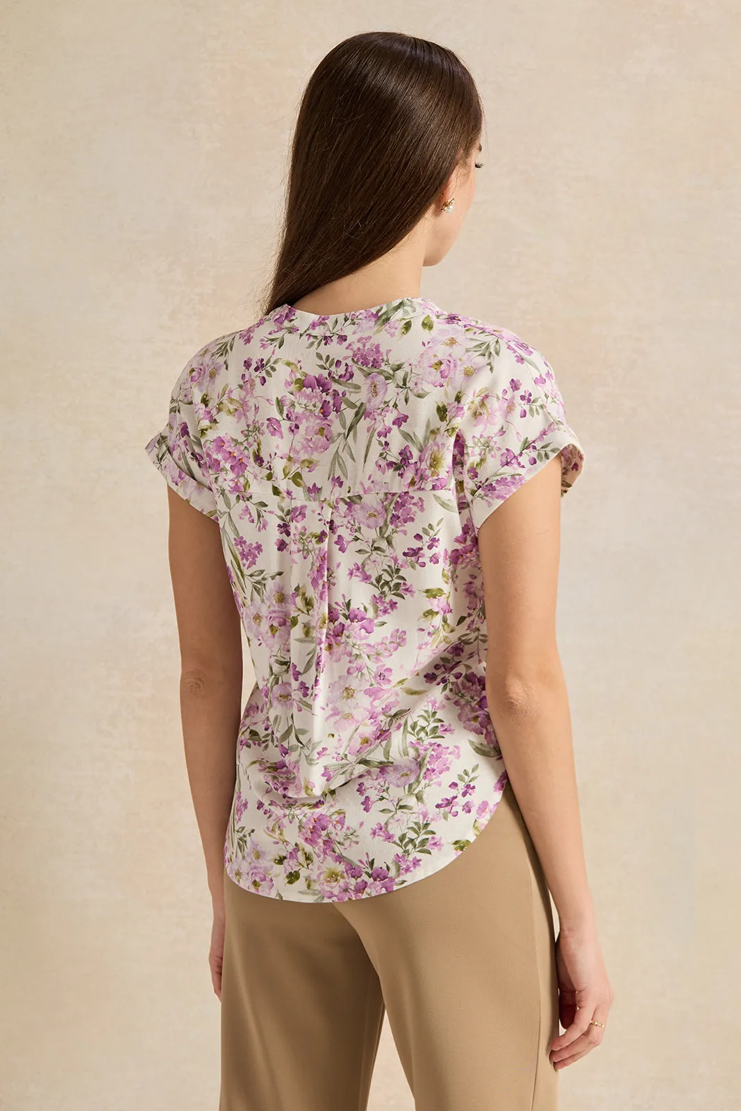 Women White Floral Print Top
