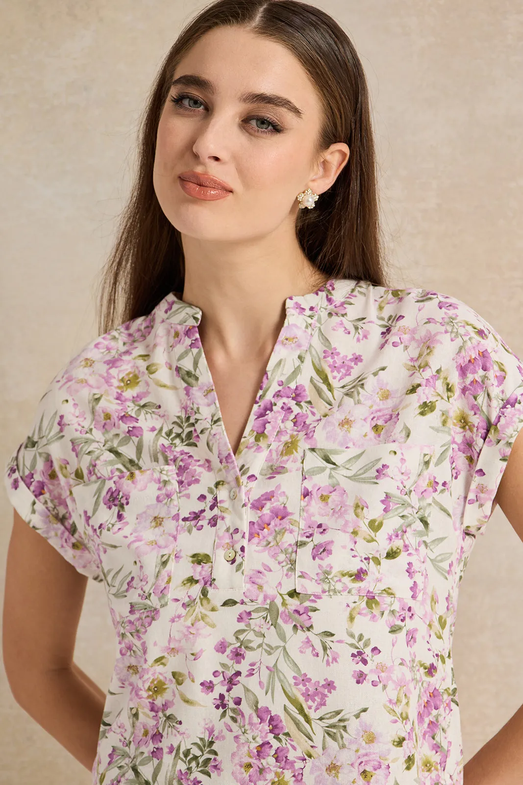 Women White Floral Print Top