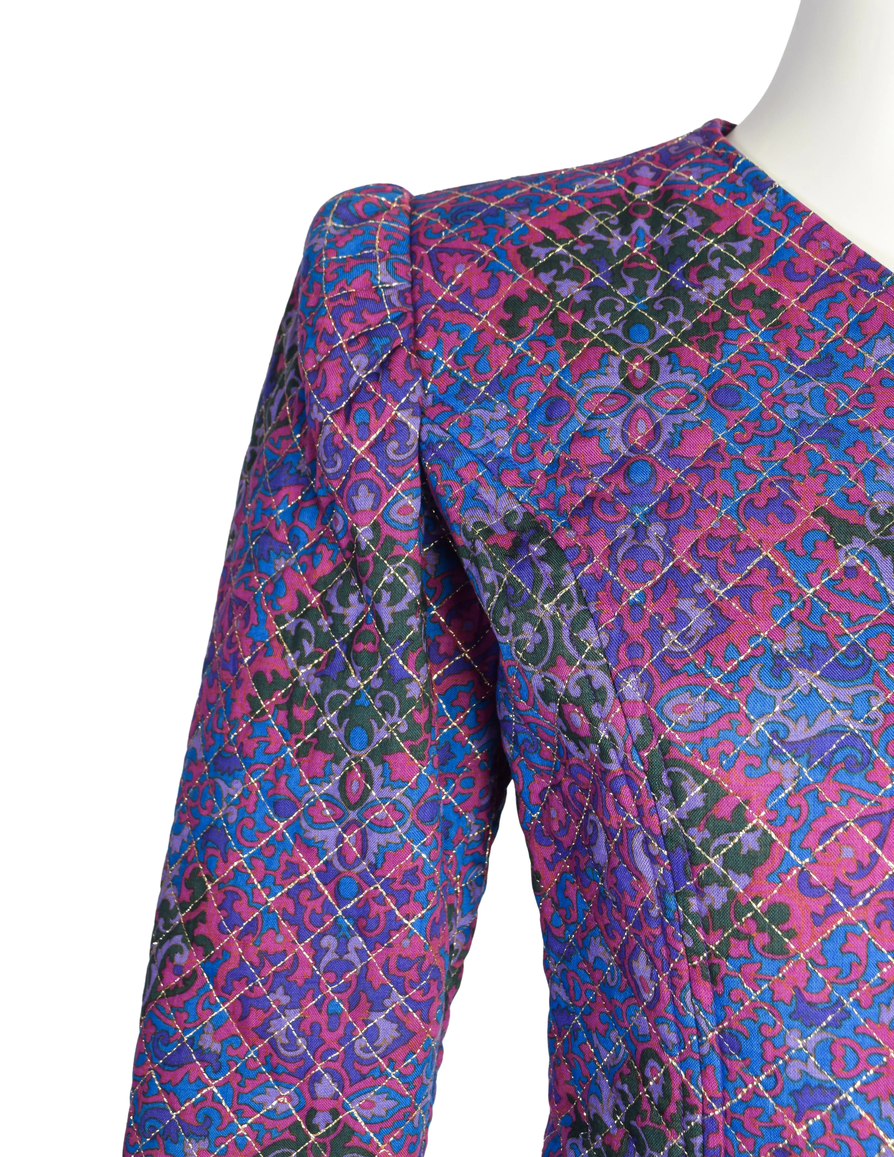 Yves Saint Laurent Vintage AW 1983 Purple Damask Paisley Gold Quilted Jacket