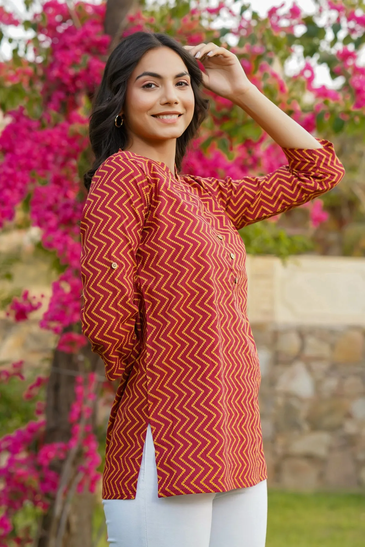 Zigzag on Maroon Short Kurti